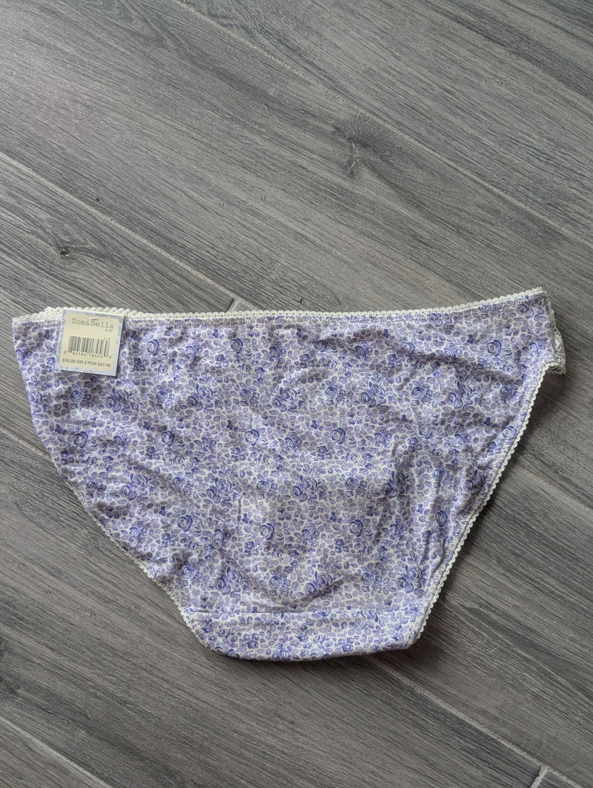 NWT Zoe & Bella Purple Floral Ivory Lace Bikini Panty SIZE MEDIUM