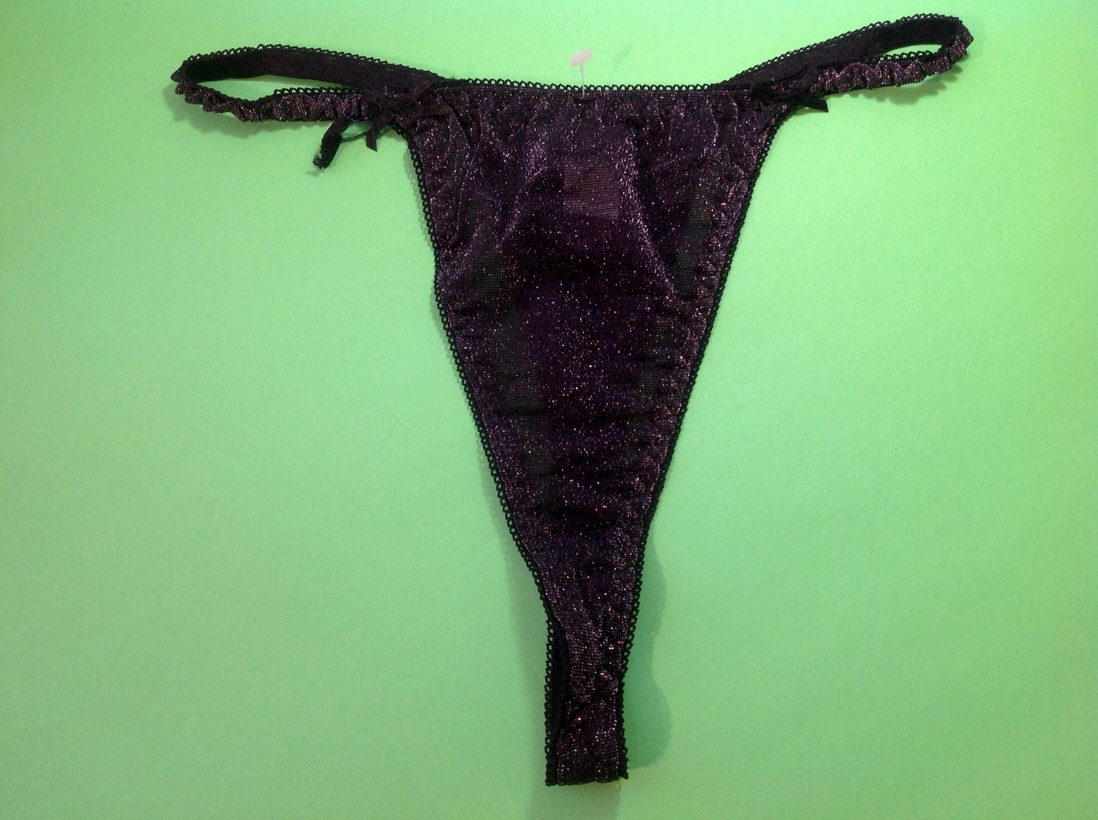 Women Panties,Thongs OneSize Fits S-L Black W/silver Metallic Ornamentation