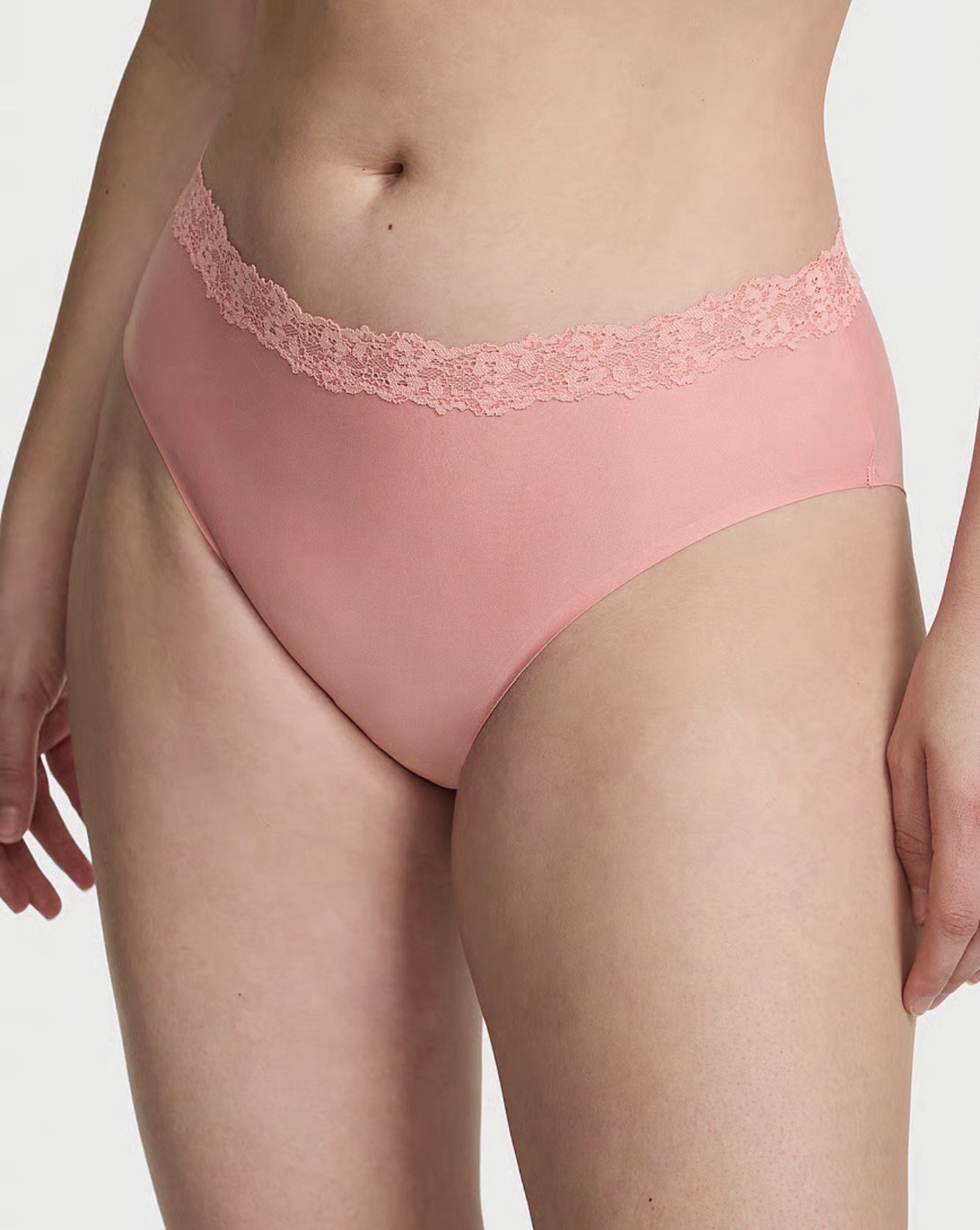 Pink Brief Panties Women High Rise Solid Lace Stretch Opaque
