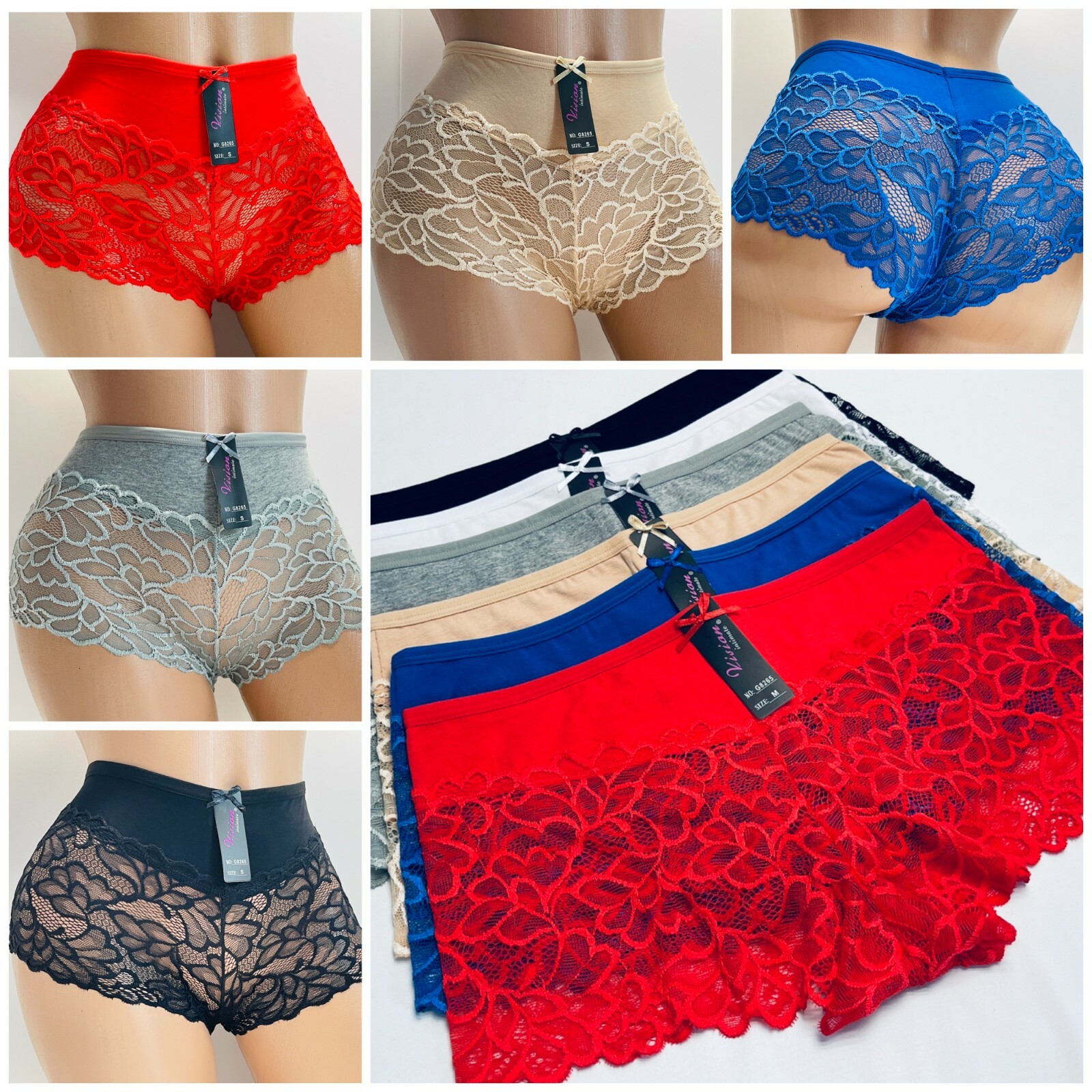 Boyshorts Lace Cheeky Short 6/12 Pack Boxer Shortie Panties Underwear 883 S-4XL