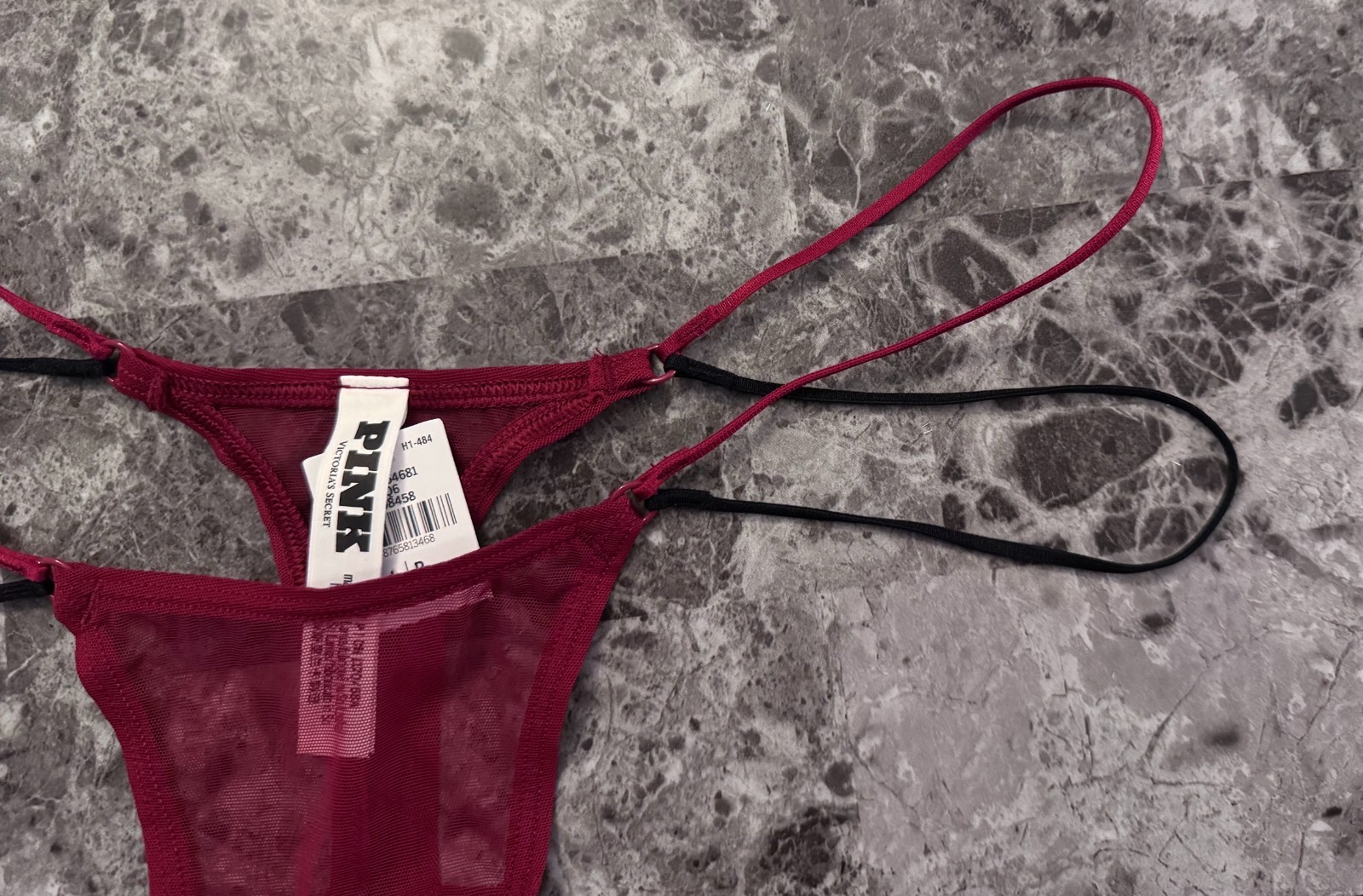 NWT VICTORIA’S SECRET PINK RED SHEER MESH DOUBLE STRAPPY SIDE TINY THONG PANTIES