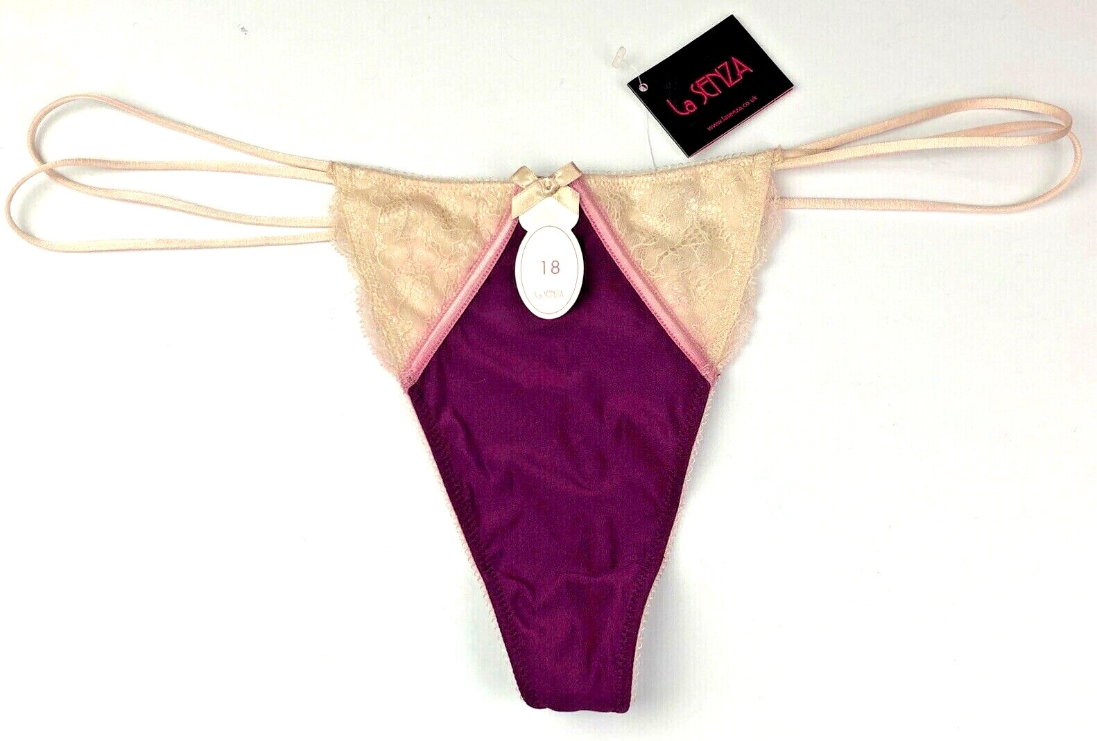 La Senza G-string Thong UK 18 Purple / Ivory BNWT