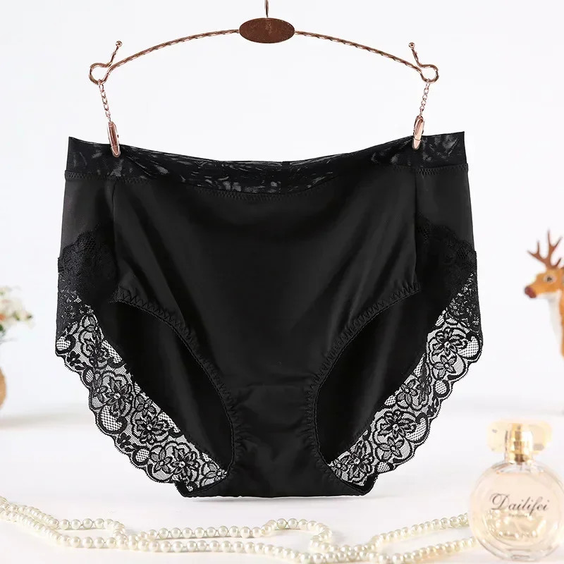High Waist Panties Briefs Lace Solid Color Plus Size Support Comfortable Fit