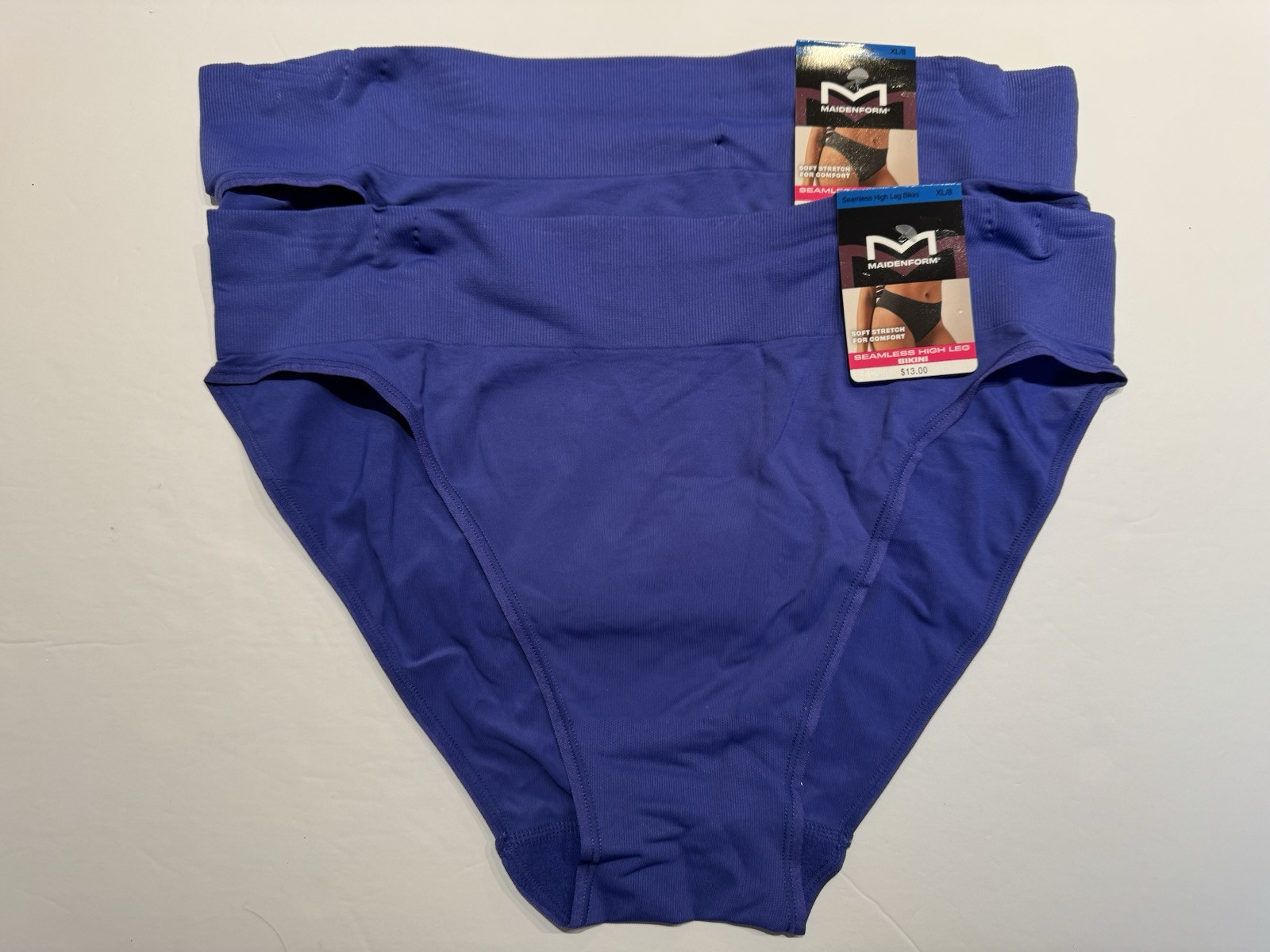 NWT Maidenform Pure Comfort High Leg Bikini Panties DM2317 XL 8 Blue 2 PAIRS