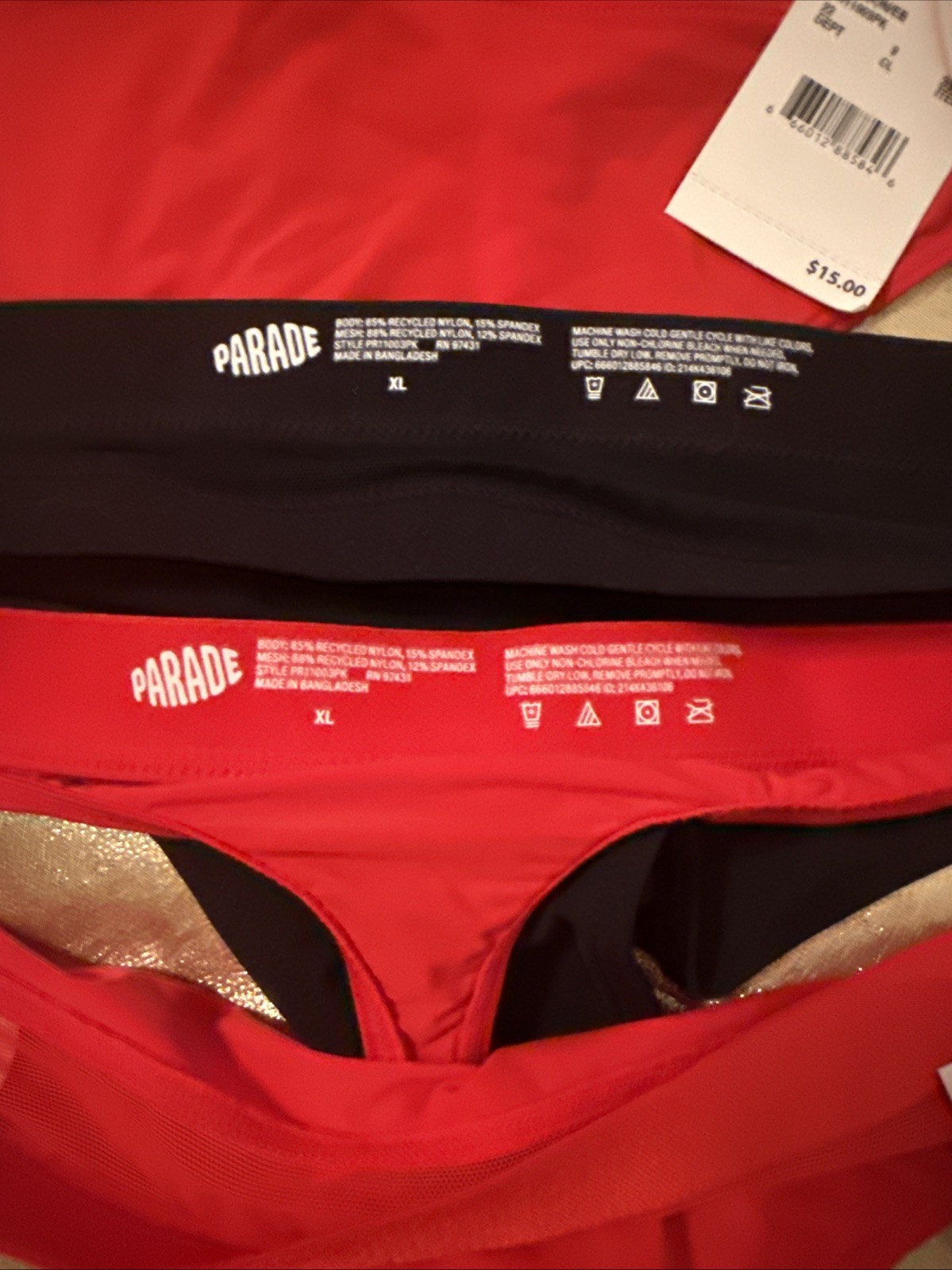 NWT 4 Pair Parade-Women Owned- Thongs Nylon Mesh Stretch Red Black Size XL