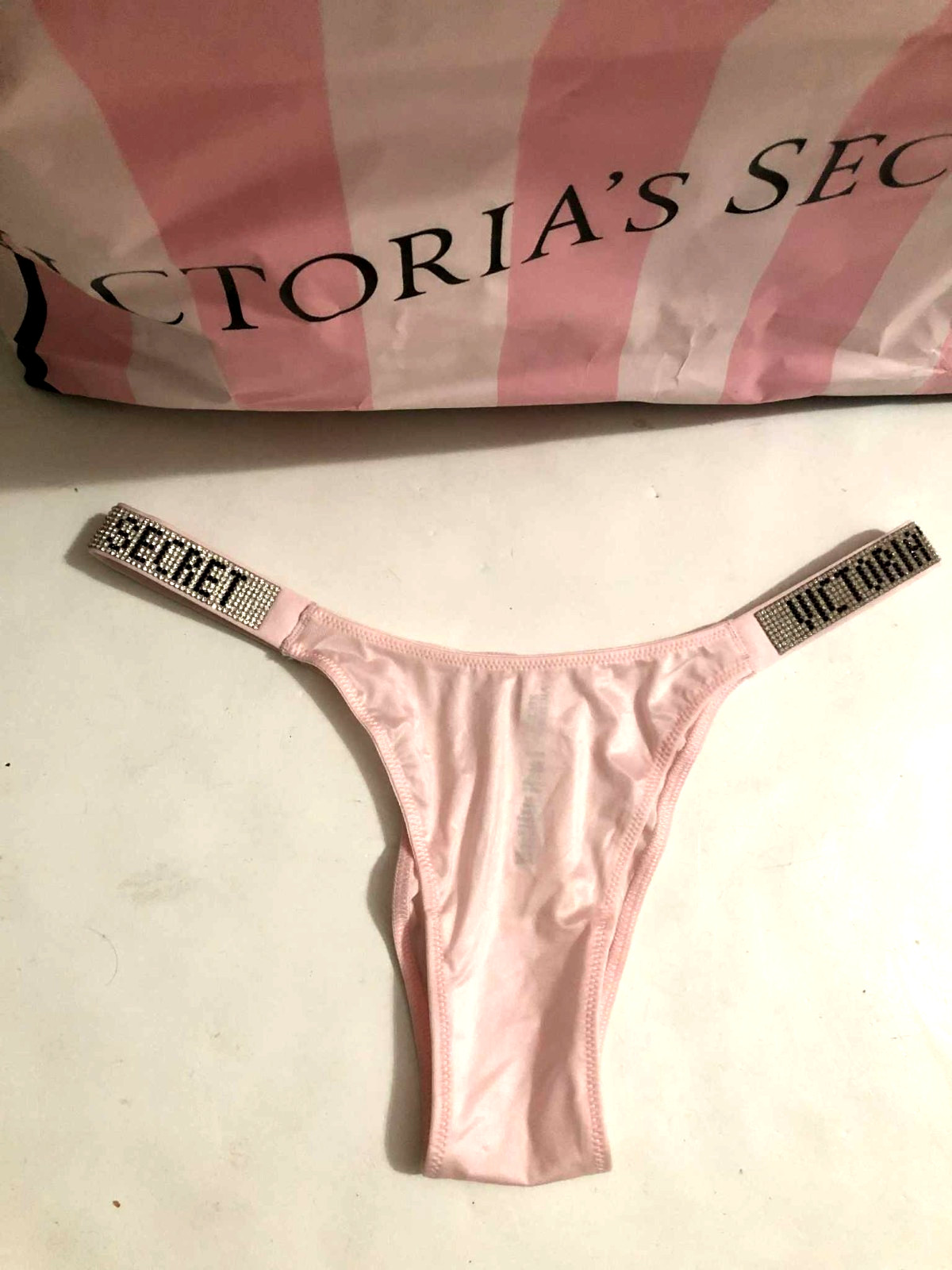 Victoria’s Secret Bombshell Shine Strap Logo Brazilian Panty Purest Pink NWT