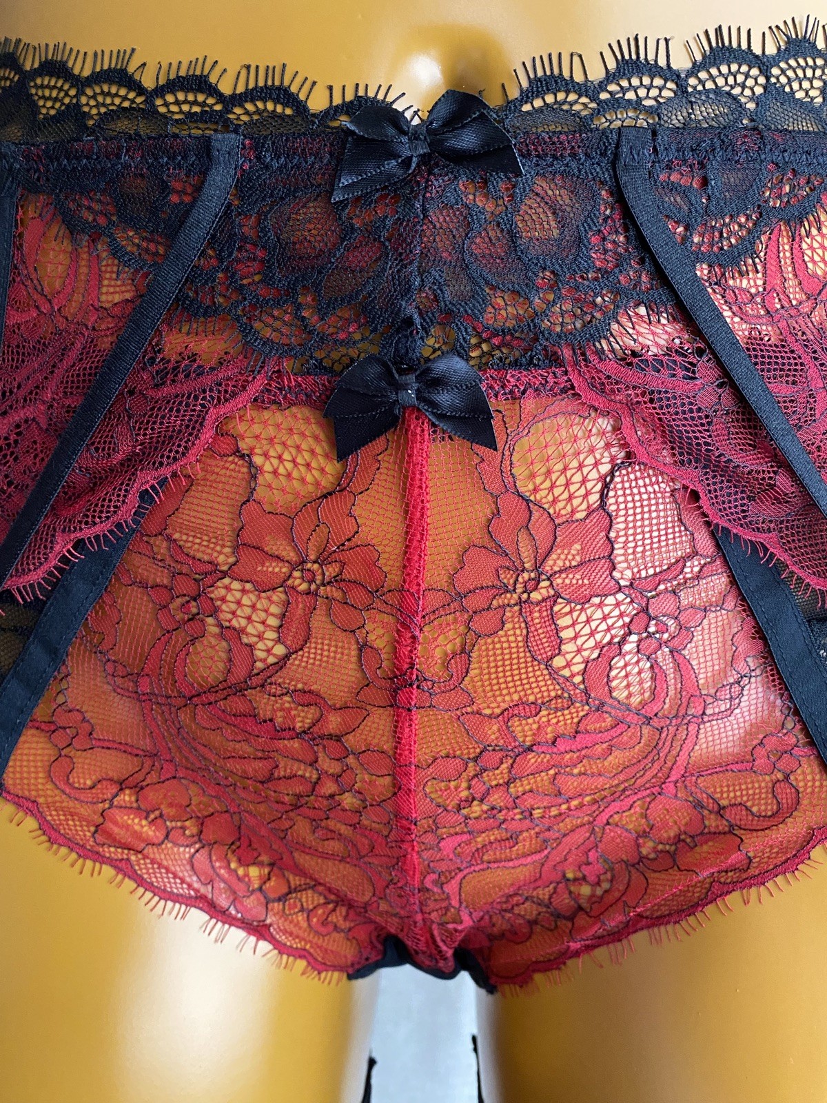 Ann Summers LOVE PASSION Panties & Suspender Set, Black/Red Floral Lace UK16 New