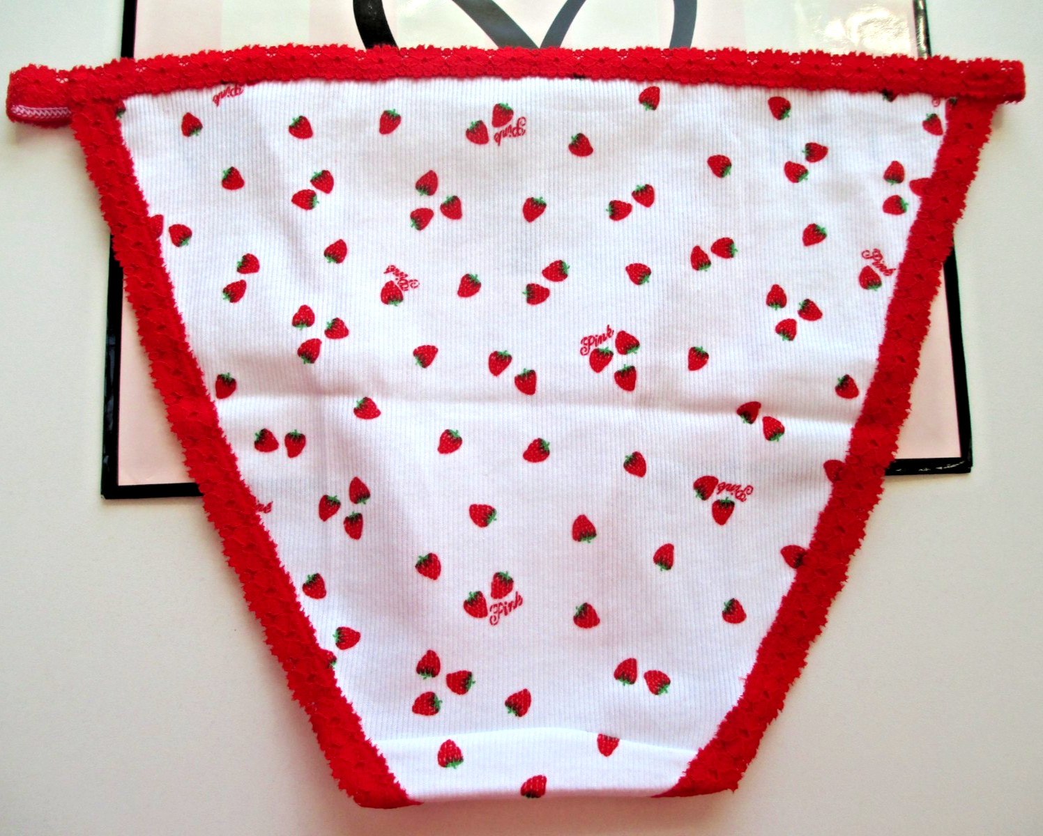 VICTORIA’S SECRET PINK Cotton String Bikini Panty M L XL White Red NWT Lace Trim