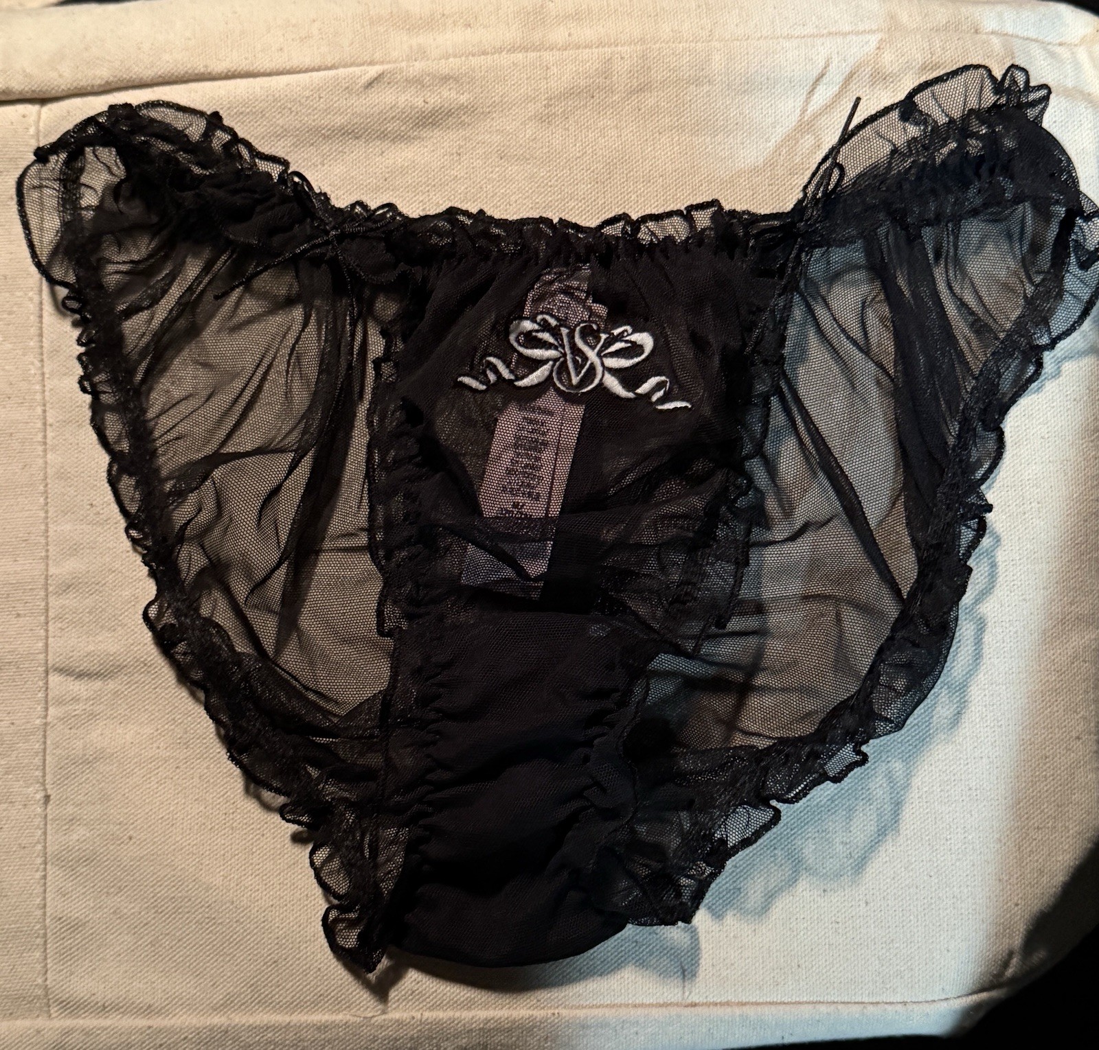 Victoria’s Secret Black Sheer Mesh Ruffle Bikini Panties Women’s Size M