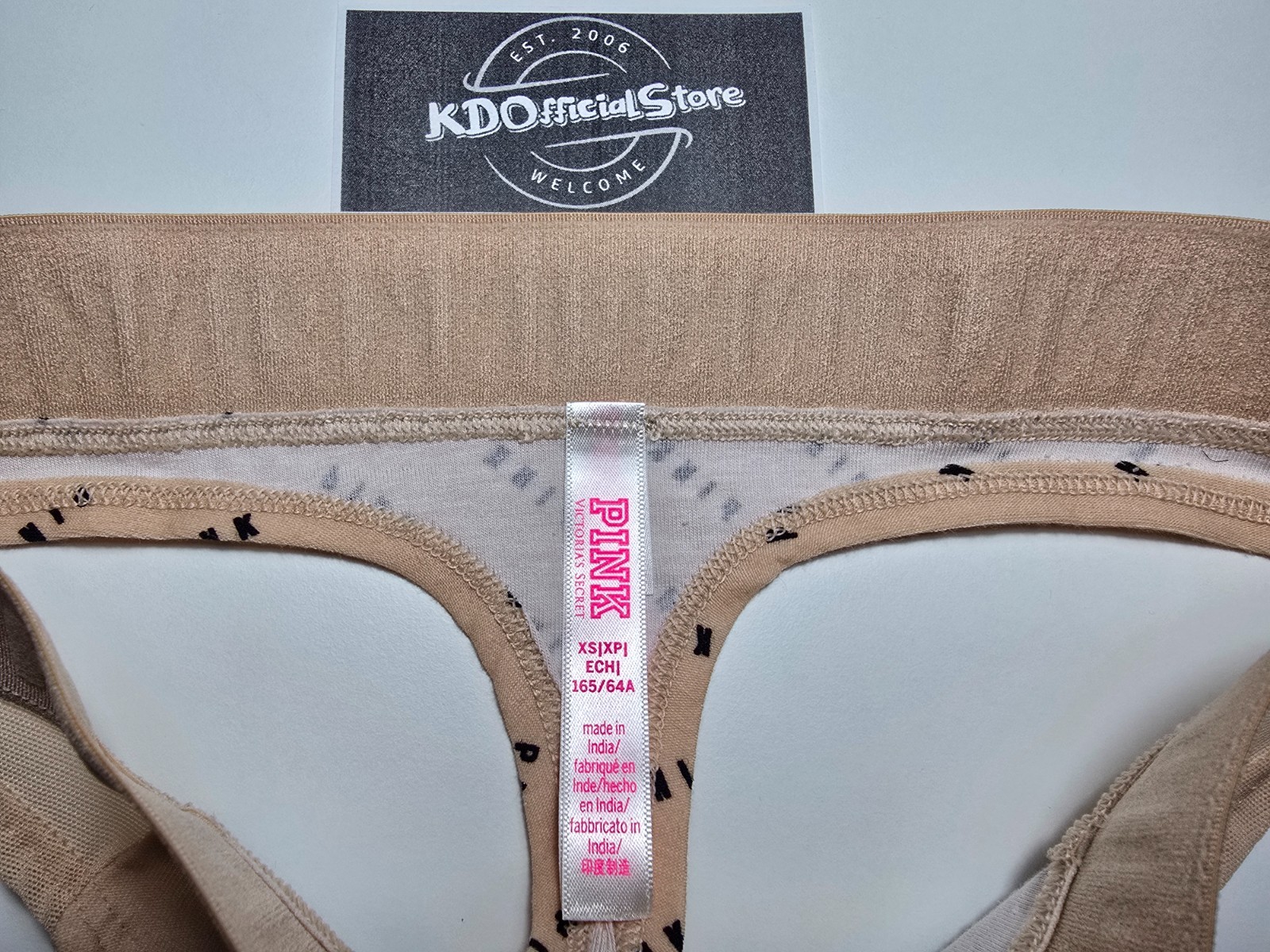 XS Victoria’s Secret PINK Wide Logo Thong Panties Underwear Nude Buff