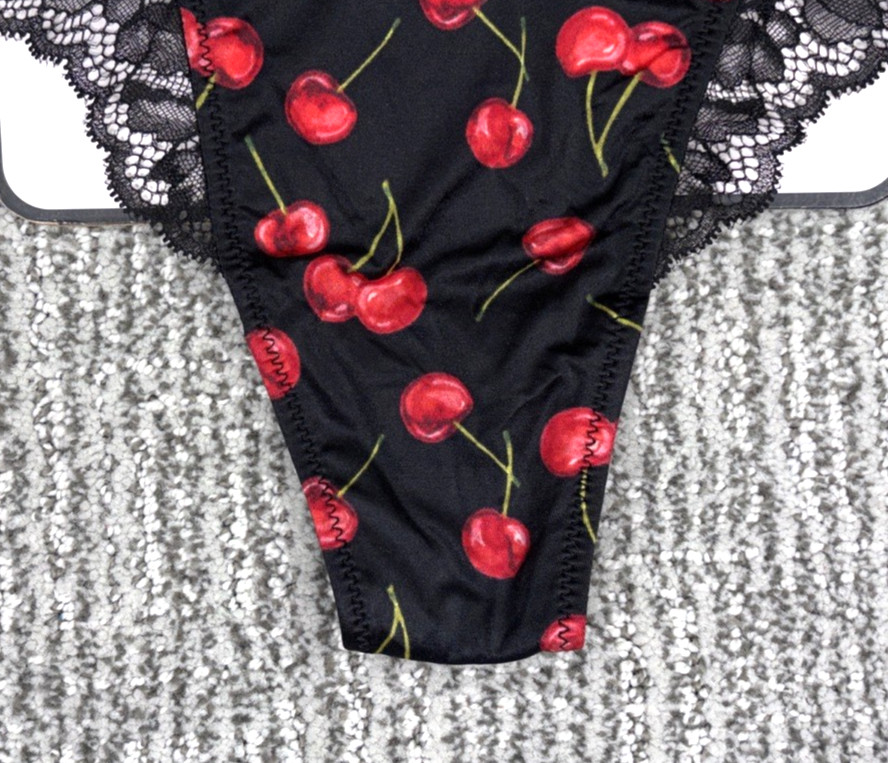 Victorias Secret VerySexy NWT Medium Black Cherry Lace Trim High Leg Thong Panty