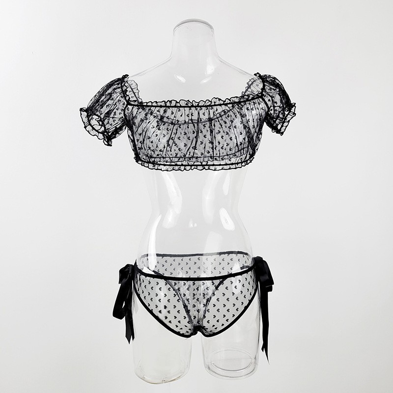 Large size one shoulder strapless sexy lingerie lace pure desire perspective set