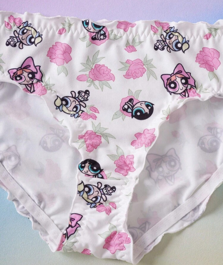 Women’s Teens Powerpuff Girls X SHEIN Floral Ruffle Cartoon Brief Panties L 3 pk