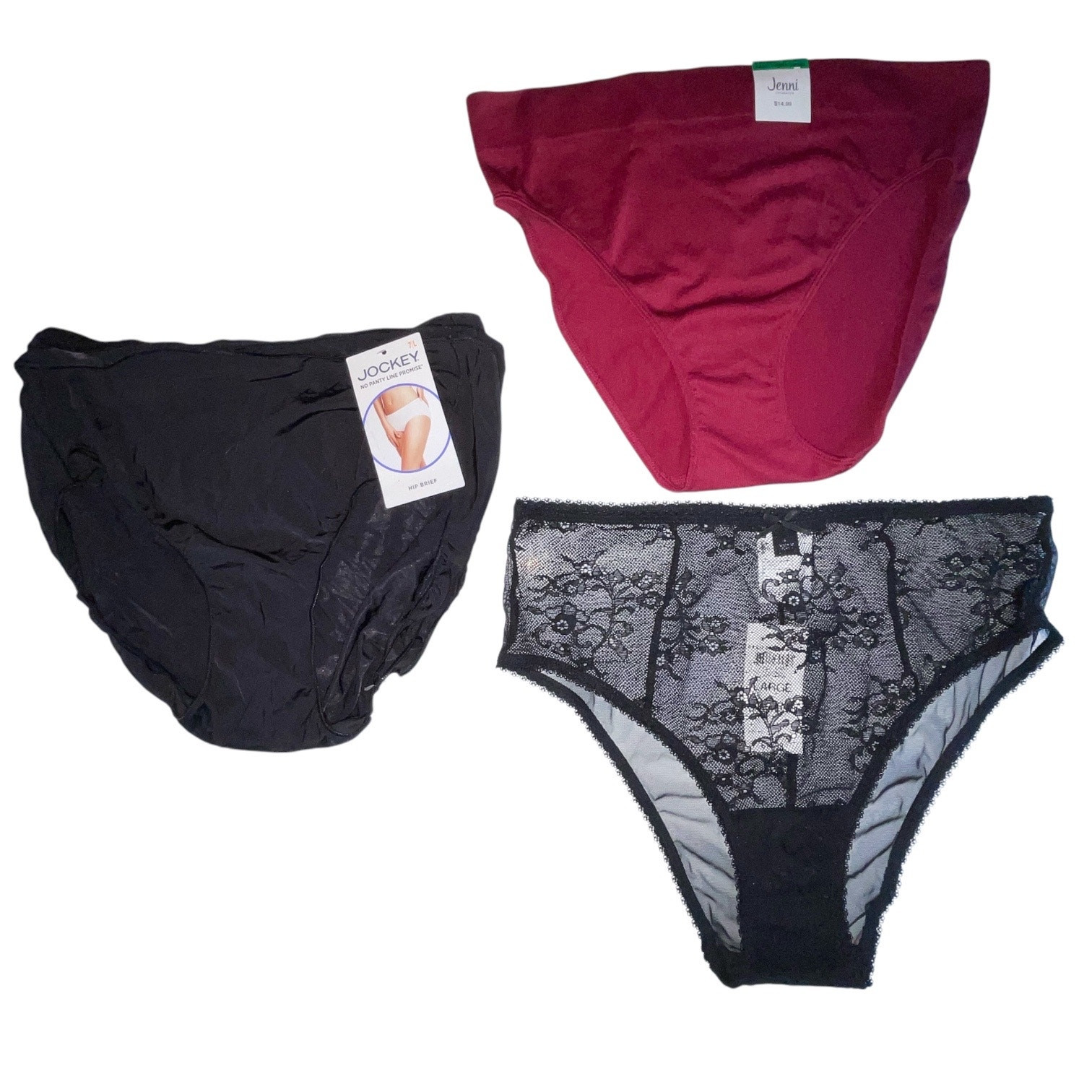 Jockey INC & Jenni Women’s Panties 5 Pairs Different Styles & Colors Size L