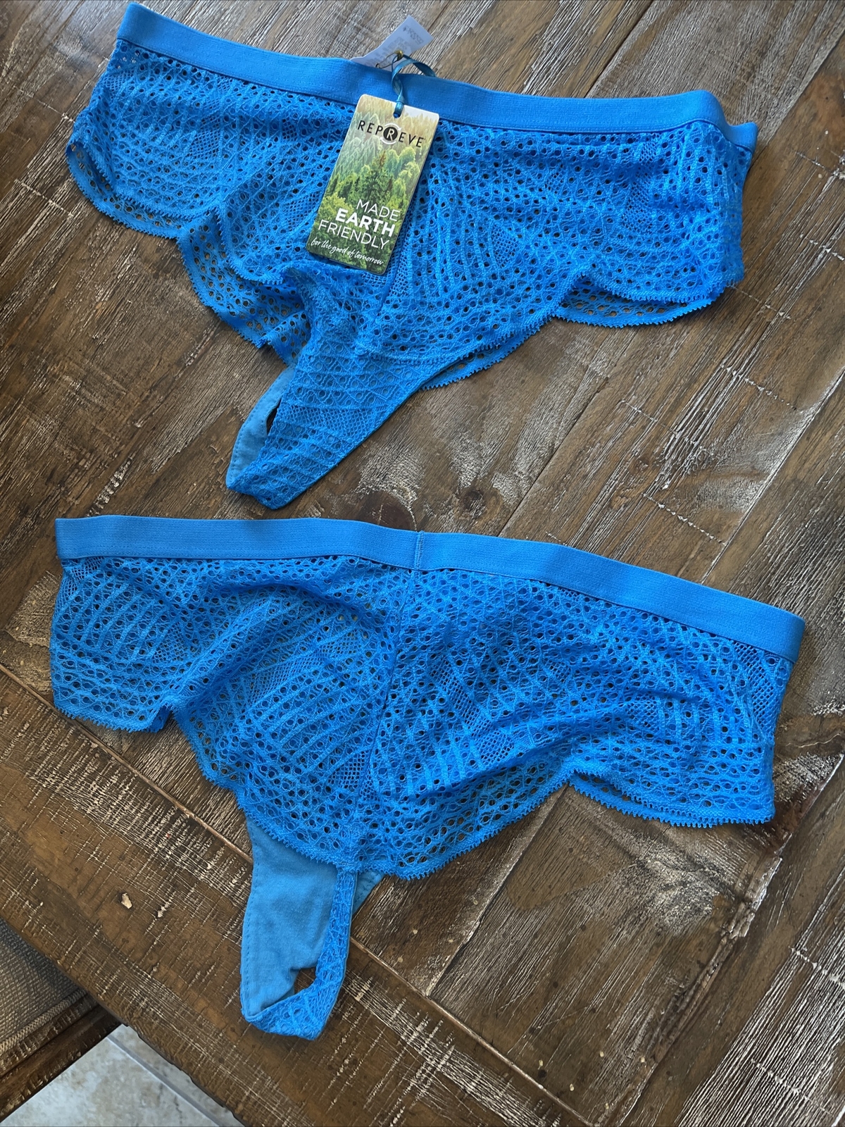 Clo Intimo Repreve Lace Thong 2 pack NEW Blue Size Large NEW