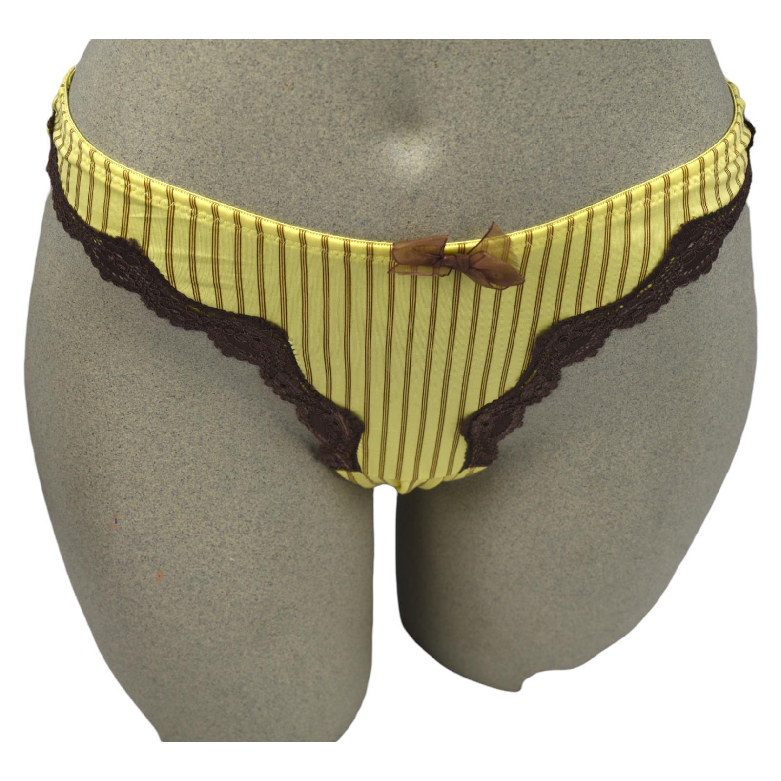 Women Thong Panties Underwear Yellow and Brown Pinstripe Sizes Medium and Large