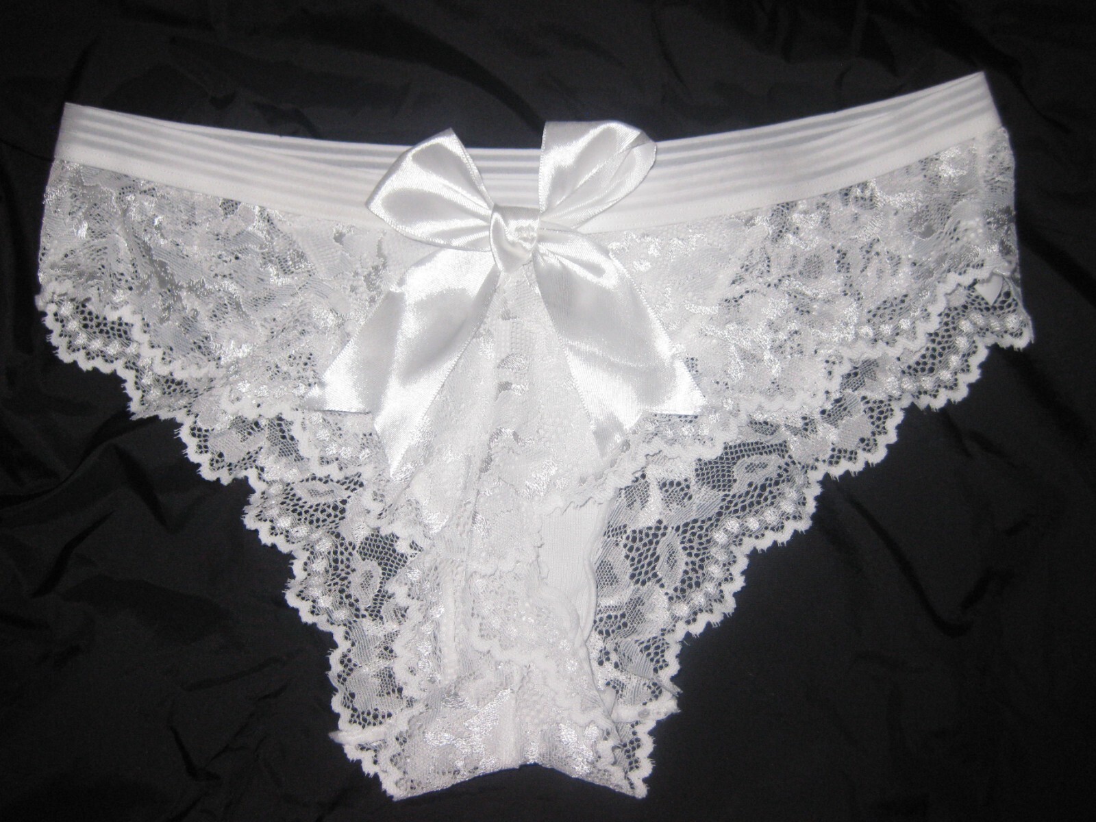 Shein ribbed front lace back w/bow cheeky panties S white nip 80s aesthetic