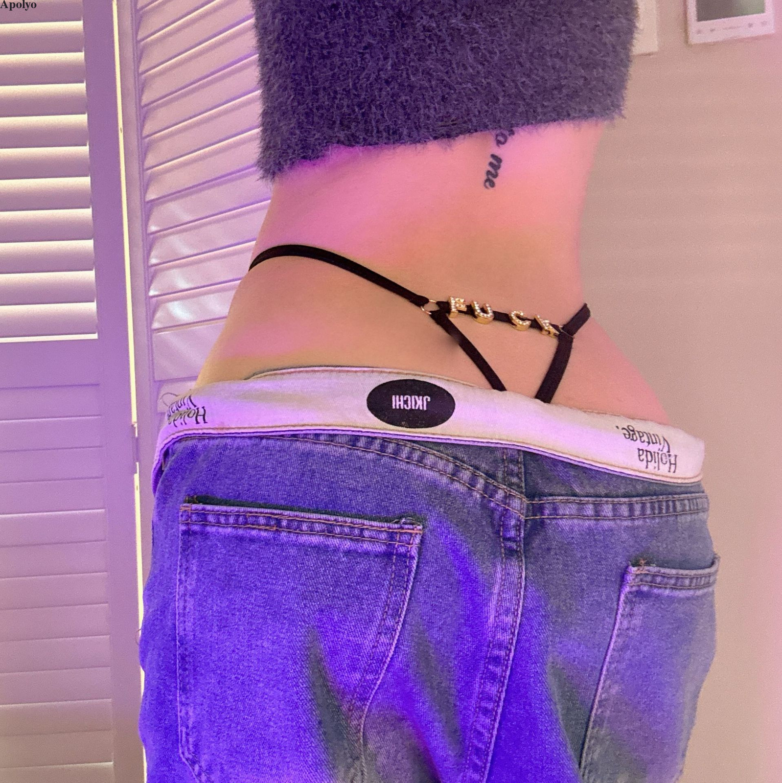 Sexy Women Thongs Shiny Crystal Gold Letter Elastic Band Thong Panties Underwear