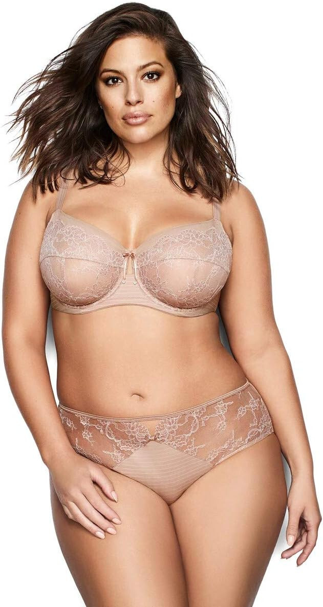 Ashley Graham Lingerie Lace Panty (Med Beige, 8)