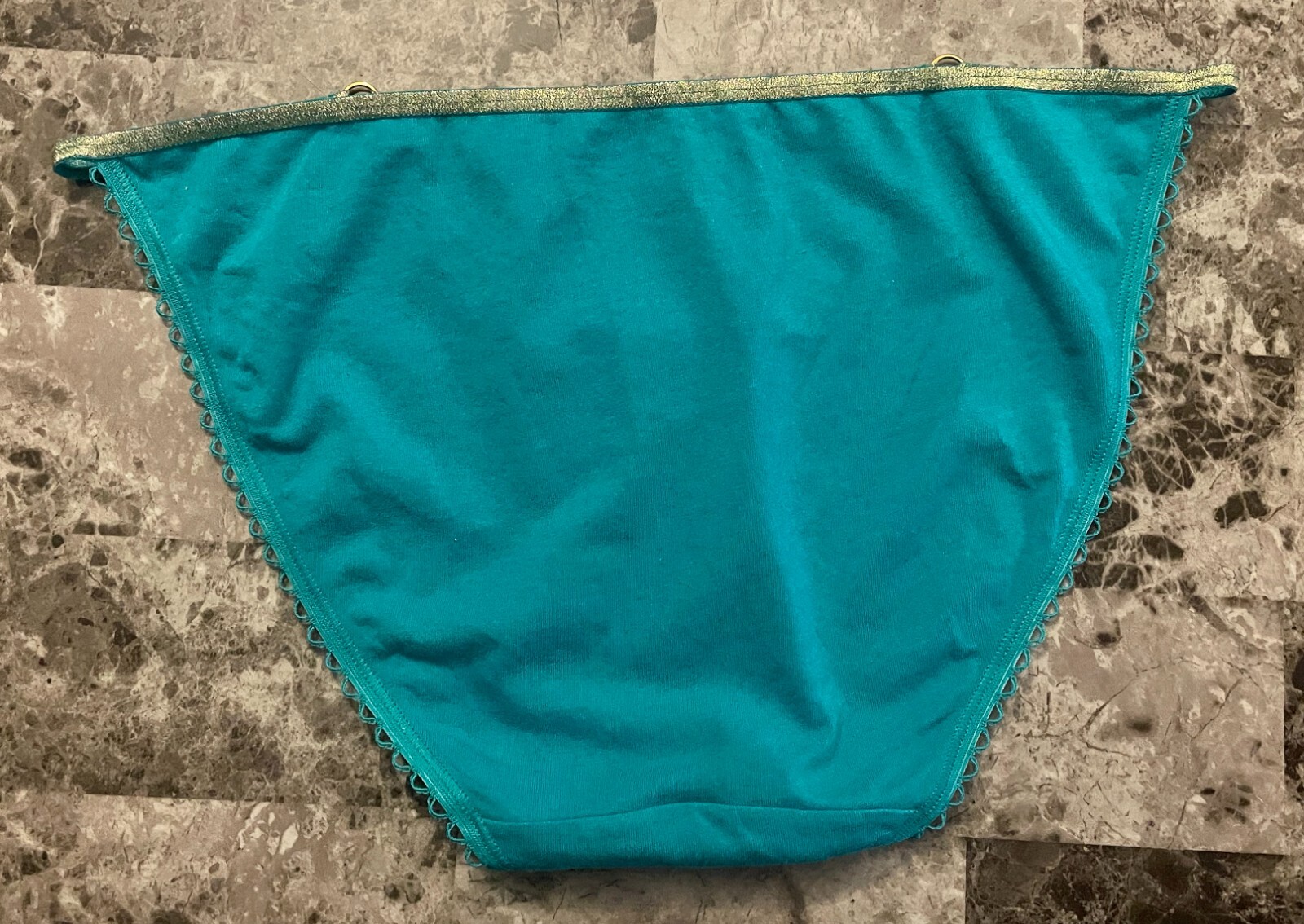 VICTORIA’S SECRET XL TEAL GREEN GOLD RING SHINE SHIMMER STRING BIKINI PANTIES
