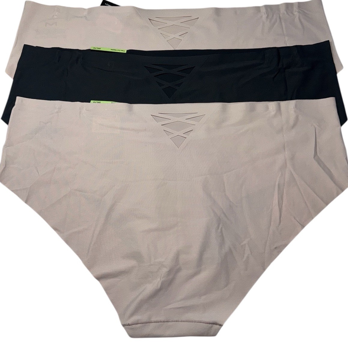 Maidenform 3-Pack Laser Cut Hipster Underwear Panties Nylon Black Beige 3XL 10