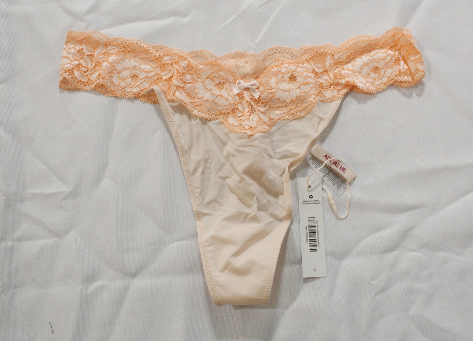Adore Me Women’s Cotton Knit Lace Waistband Kourtnie Thong DH3 Pearl Large NWT