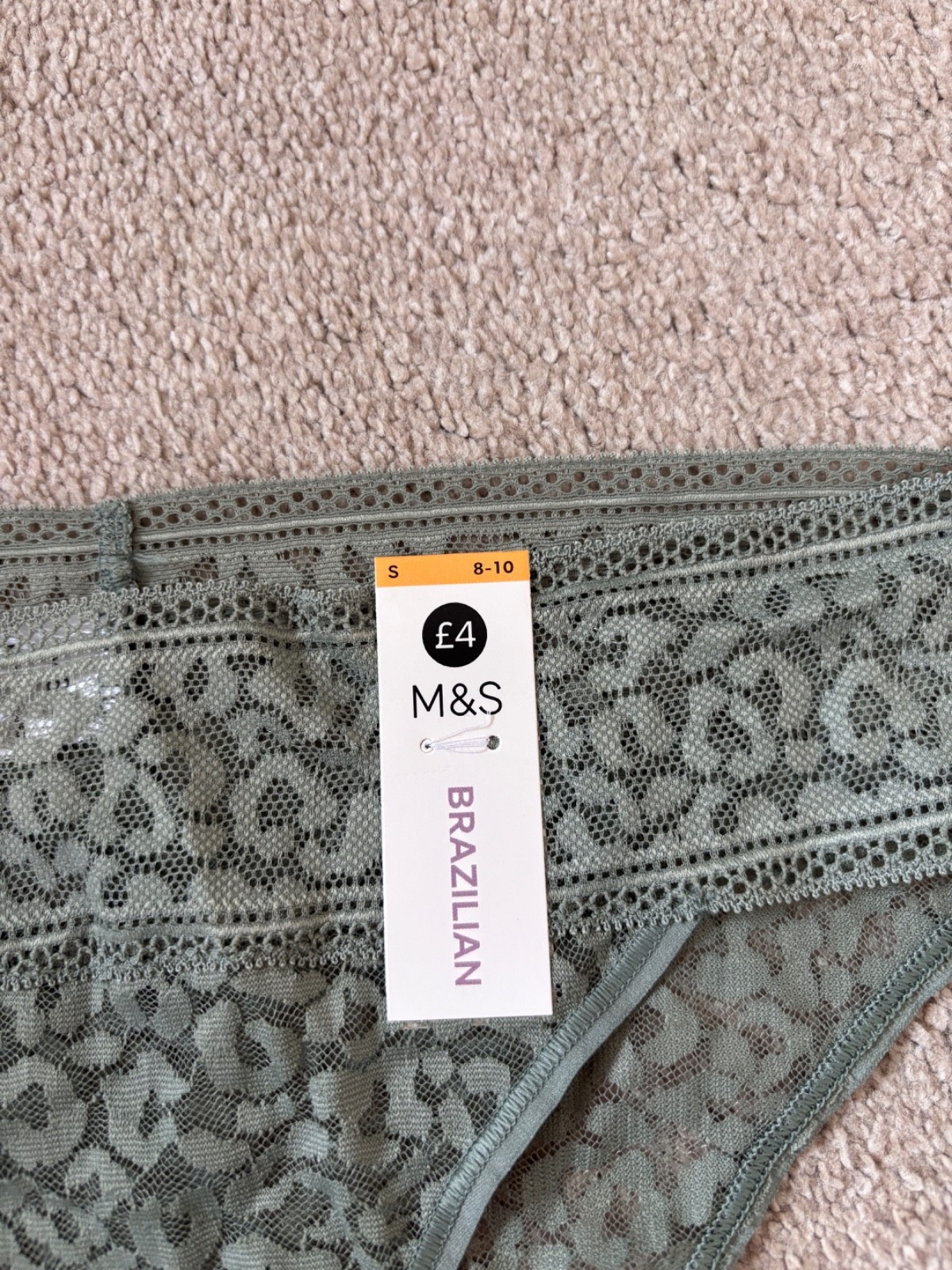 Marks and Spencer M&S Women’s Green Brazilian Khaki Lace Knickers Small 8-10