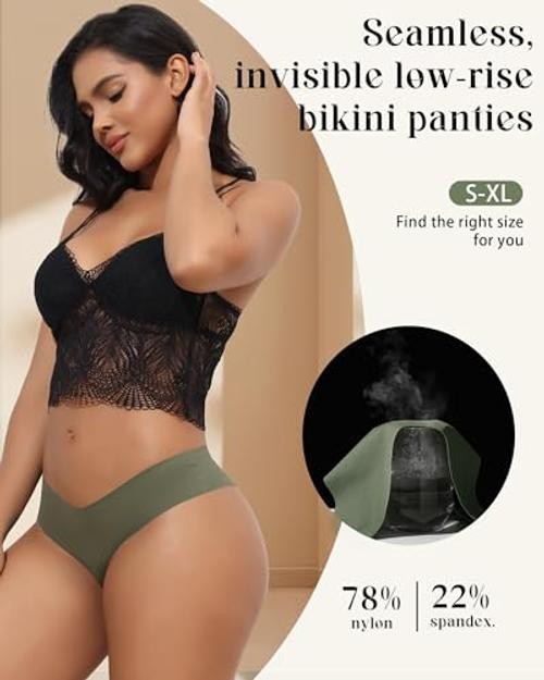 Seamless Underwear for Women No Show Cheeky Bikini Panties Medium Multicolor-a