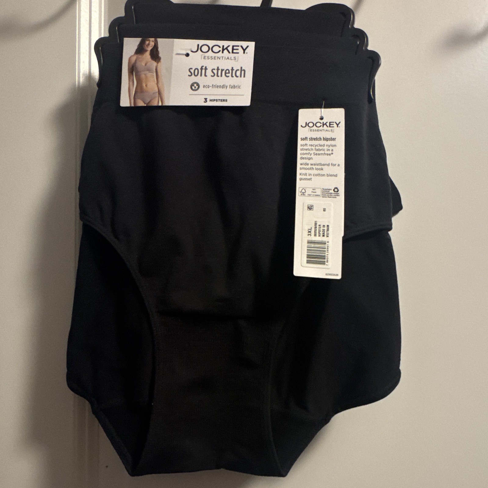 Jockey Essentials Soft Stretch Seamfree Hipster Panties 3-Pack 3XL Black