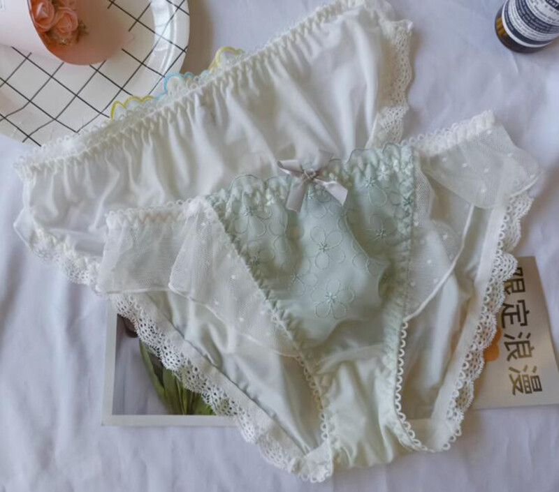 Cute Girls Lady Panties Embroidery Bow Briefs Lolita Comfort Princess Underwear
