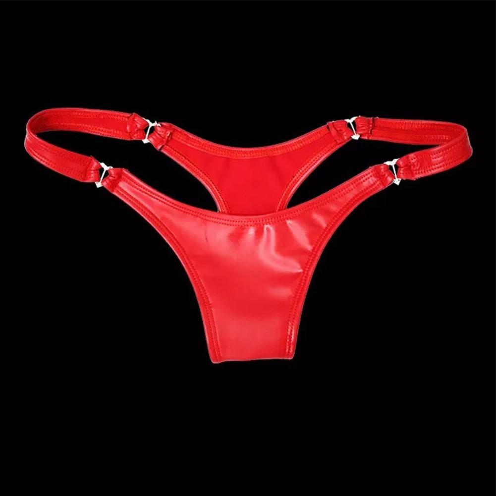Womens Low Waist Red Black PVC Leather Thongs Gstring Panties Underwear