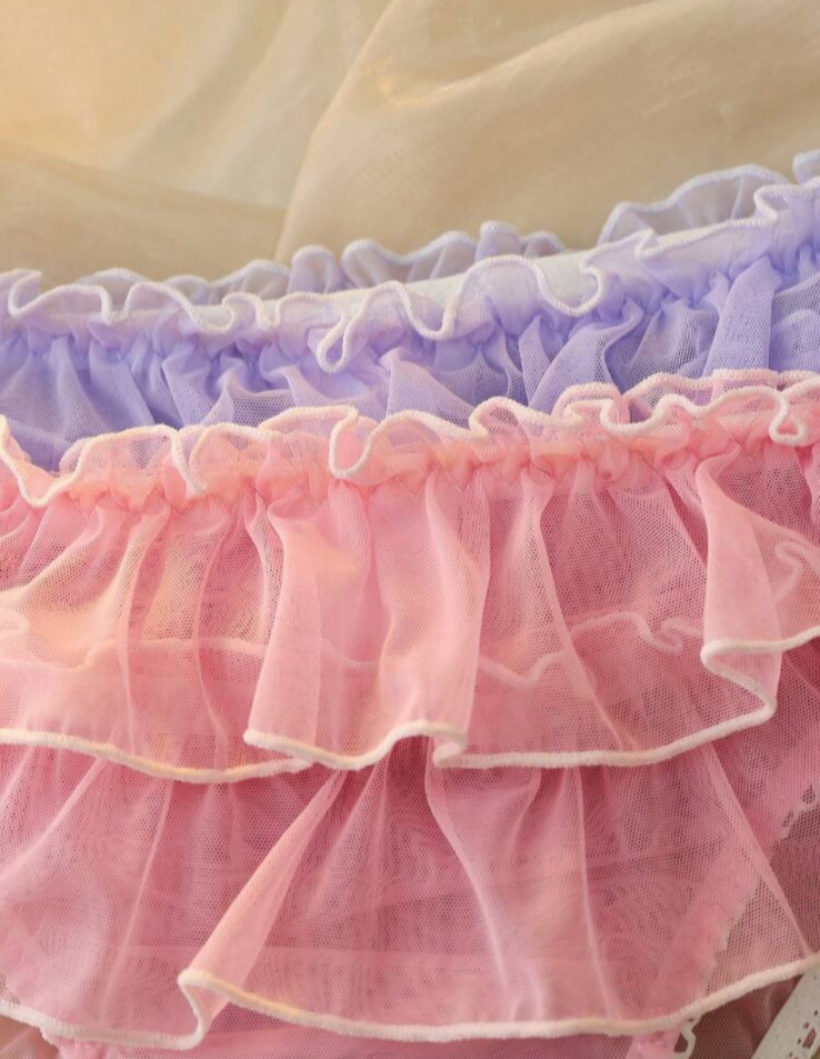 Women’s Kawaii Lolita Sheer Frilly Ruffle Tie-Front Bikini Panties L 2 pack