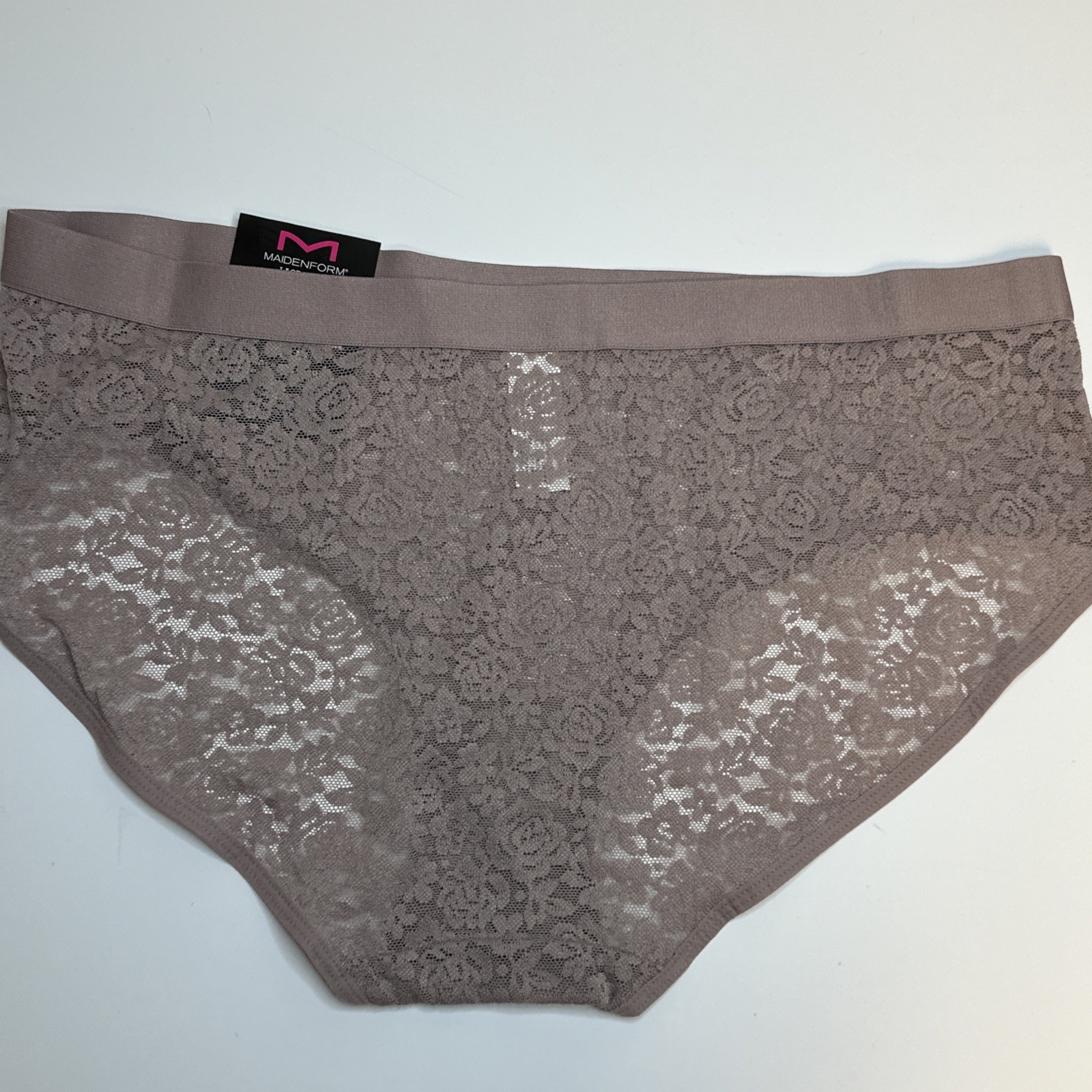 MAIDENFORM Pure Comfort Stretch Lace Iced Mocha Brief Panty Womens L/7 NEW