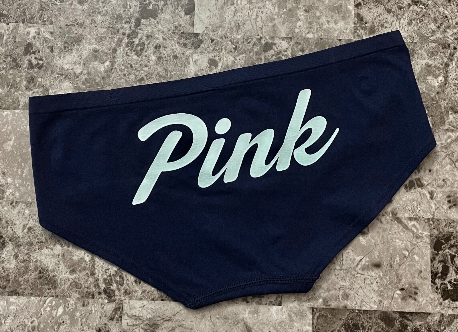 NWT VICTORIA’S SECRET PINK SMALL NAVY BLUE AQUA LOGO SEAMLESS HIPSTER PANTIES