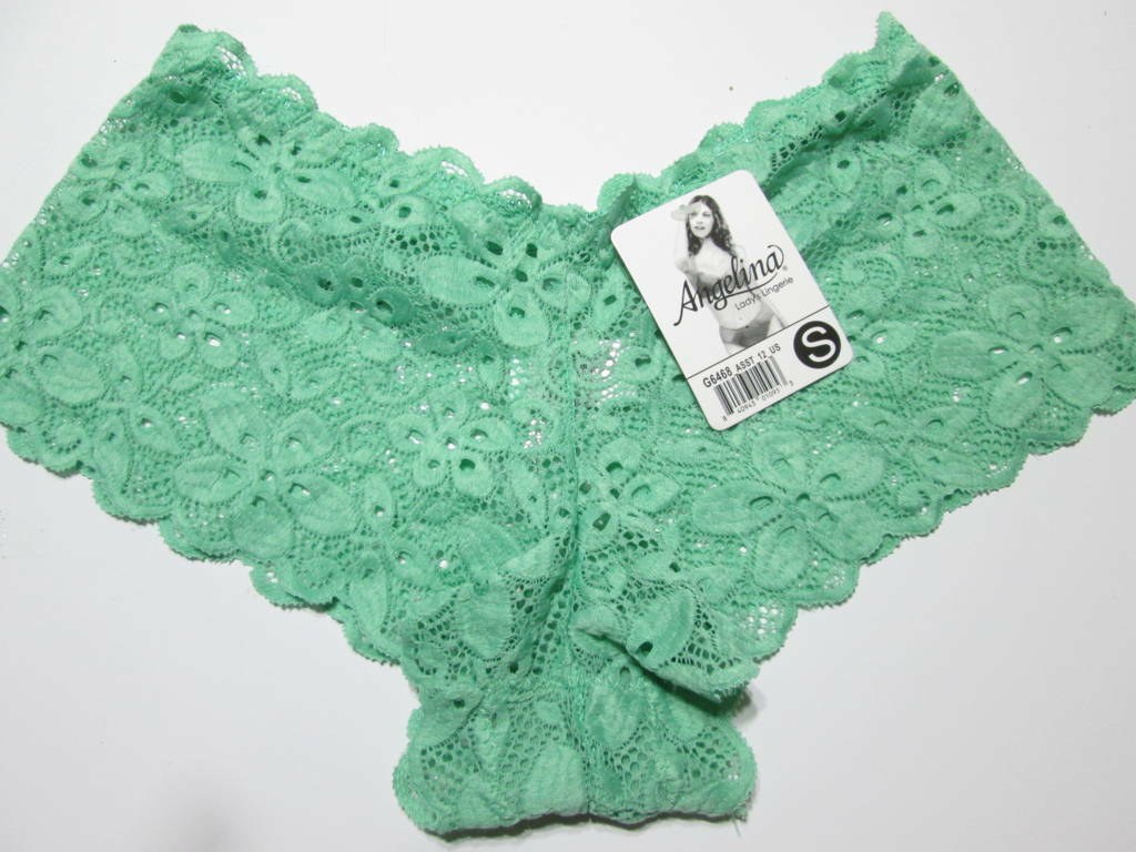 NWT Angelina Womens Size S Cheeky Panties Green Lace Floral Underwear