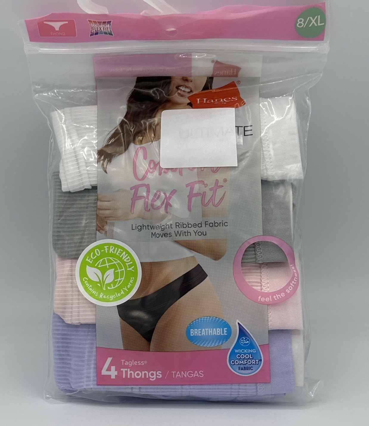 Hanes Ultimate Comfort Flex Fit Thong Panty Size 8/XL 4-Pair 46CFF4 Purple Pink