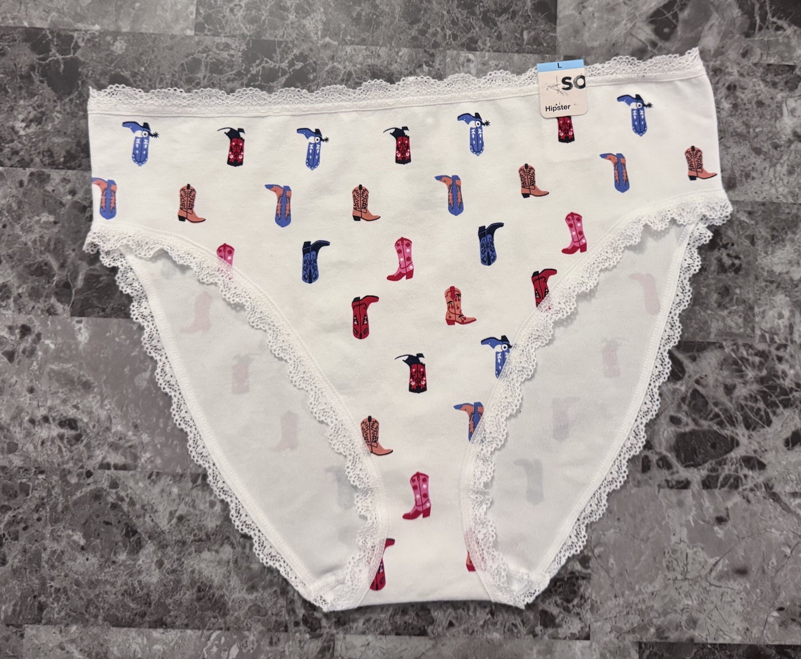 NWT SO LARGE BLUE PINK RED COWGIRL COWBOY BOOTS LACE SEAMLESS HIPSTER PANTIES