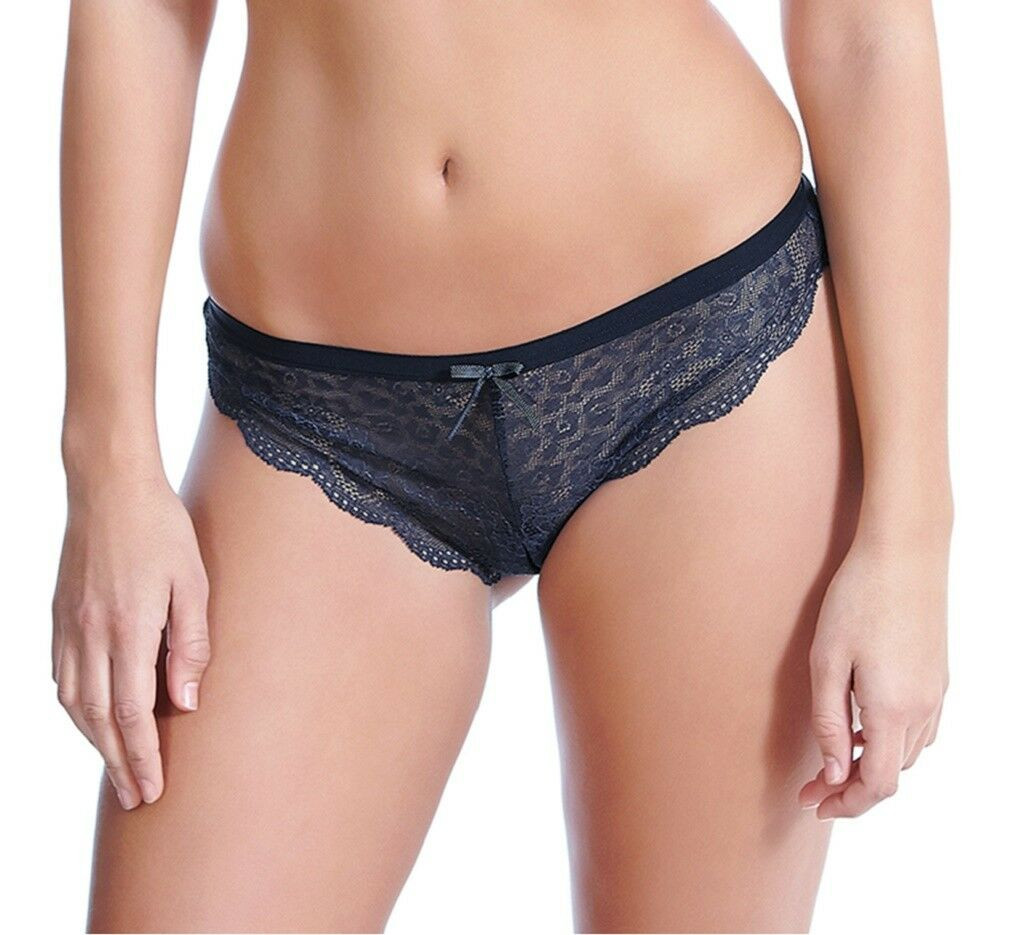 Freya Fancies Brazilian Brief Navy Blue Size XS 8 10 Lace Knickers 1017 New