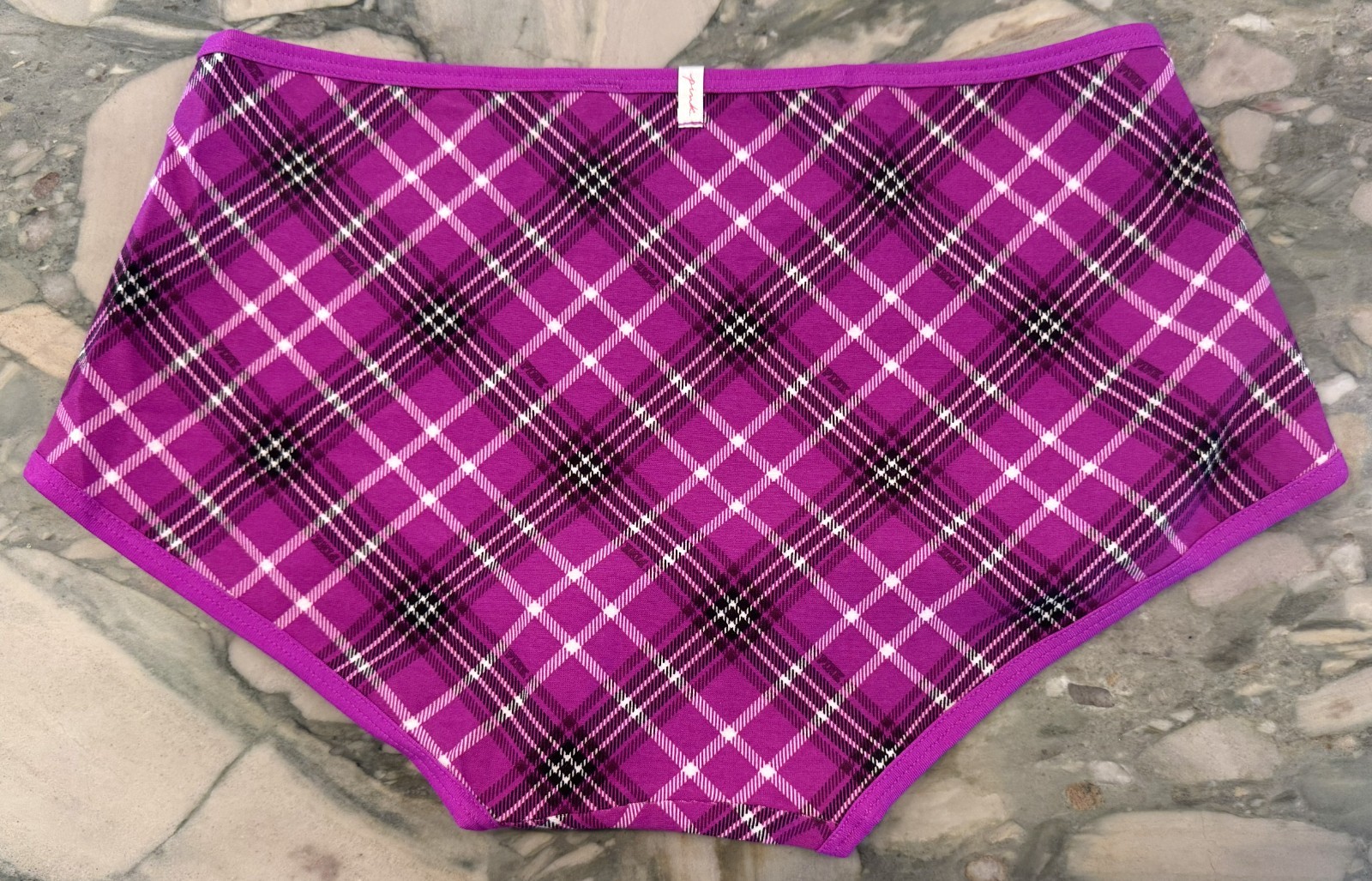 NEW Victoria Secret PINK Cotton Trim Boyshort – Couture Fuchsia Plaid – XL