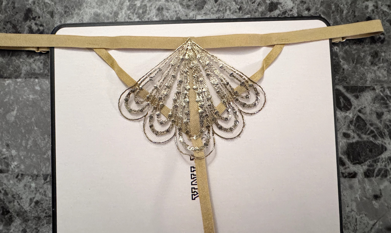 VICTORIA’S SECRET GOLD EMBROIDERED ADJUSTABLE STRAP SHOWGIRL V STRING PANTIES