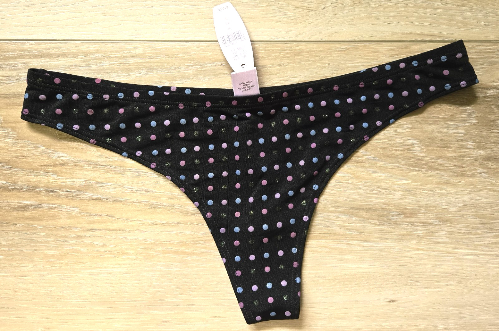 NWT Vintage Victoria’s Secret Black Multi Polka-Dot Smooth Thong Panties S