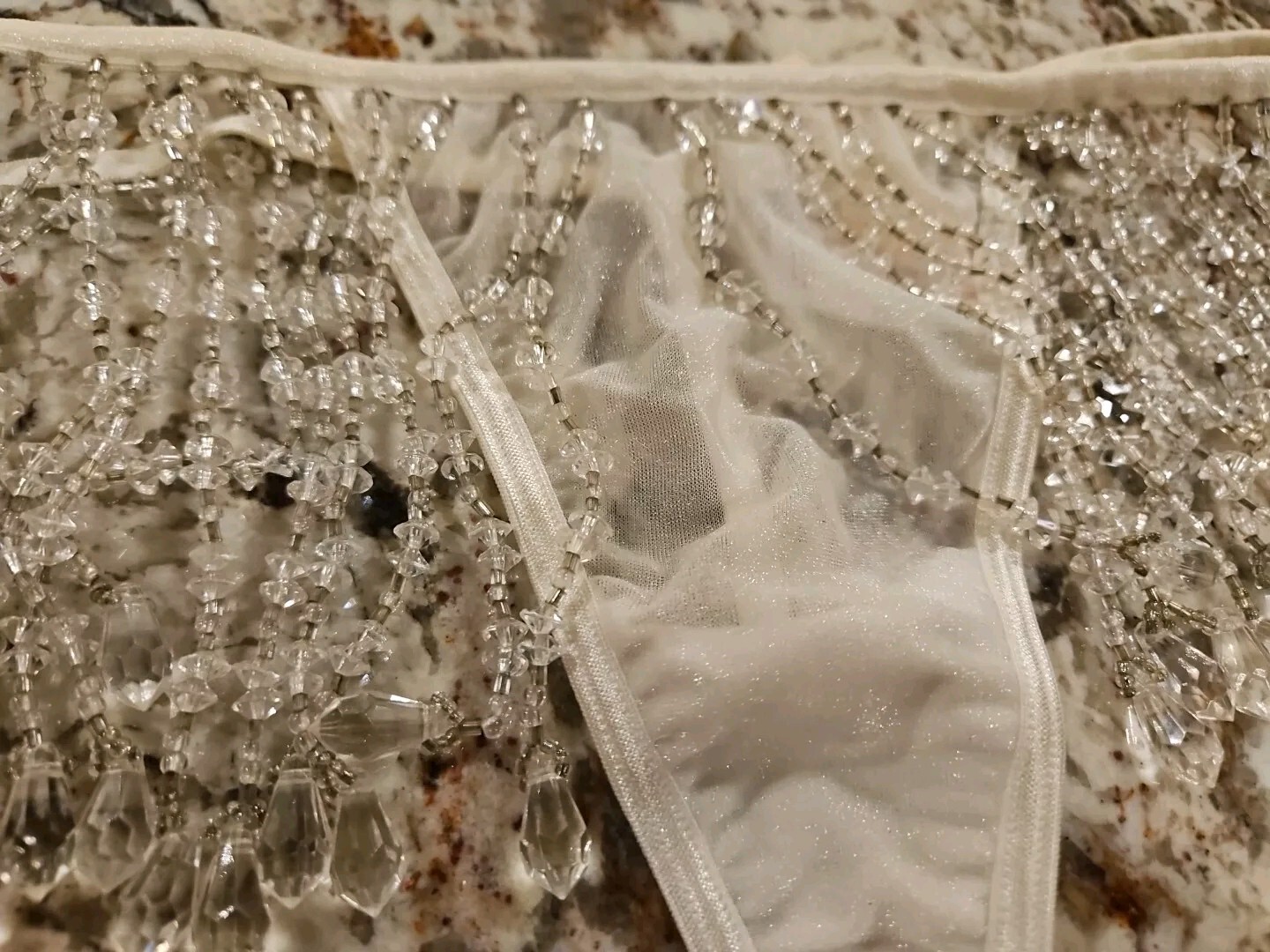 True Vintage Victoria Secret Beaded Gem V string Thong Panties