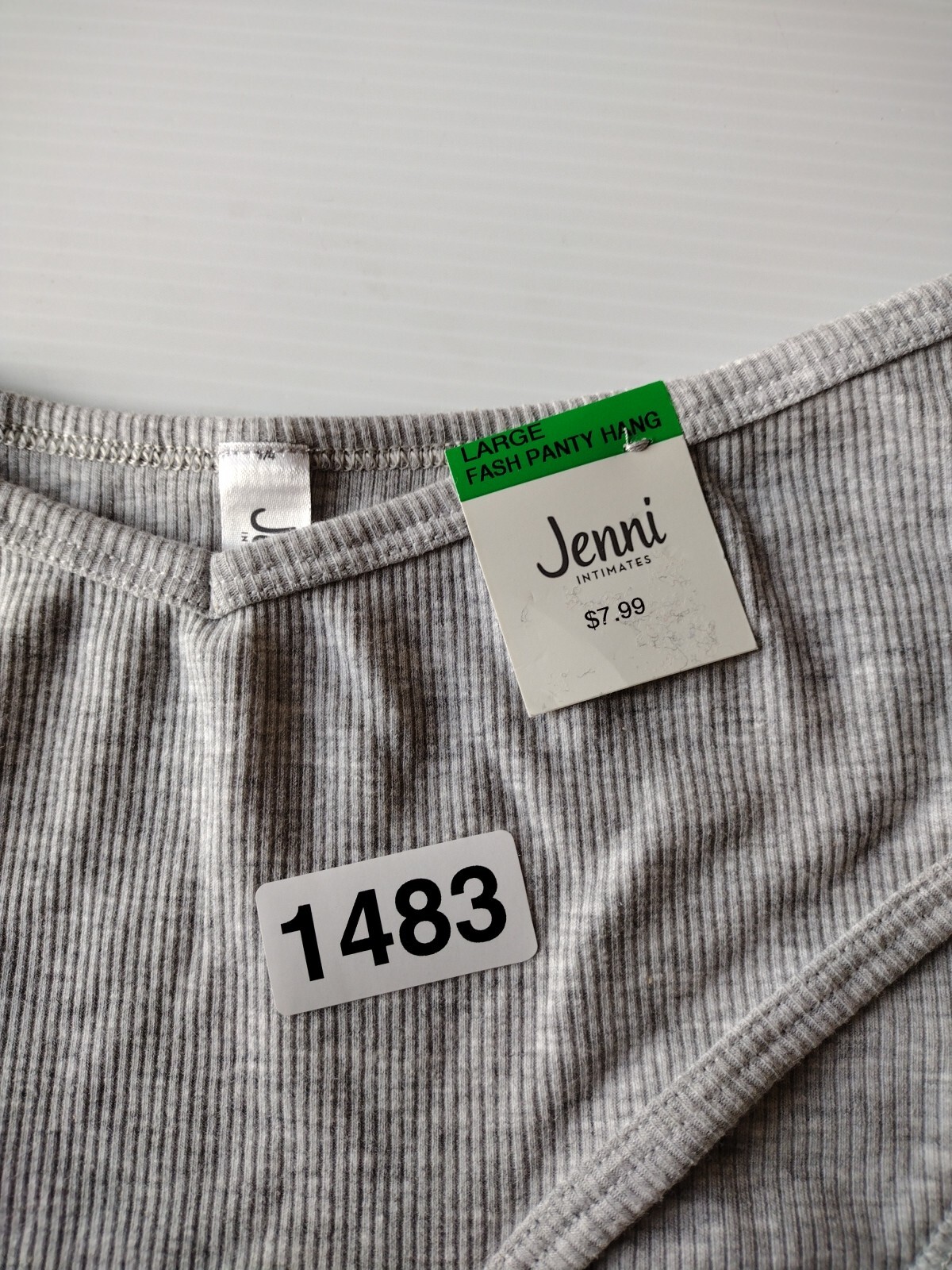 Jenni Women’s Large Ribbed Knit Thong Panty Underwear, Gray Heather