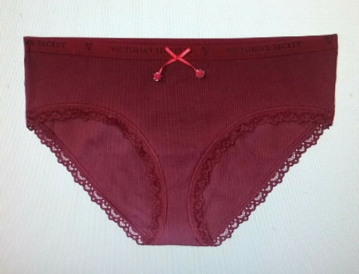 Victoria’s Secret Medium Waffle Knit Hip Hugger Ruby Red Lace & Bow NWT