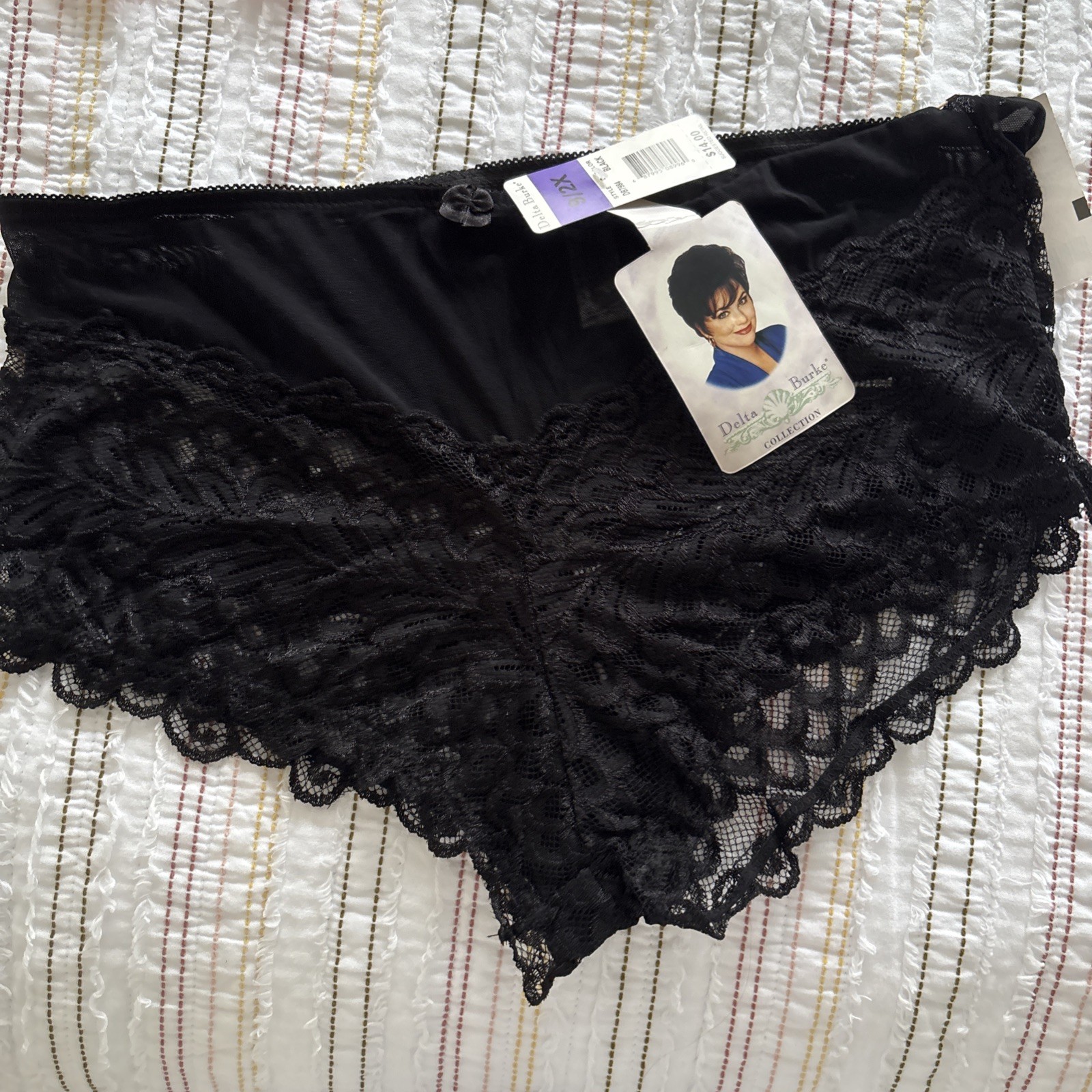 VTG NWT Delta Burke Womens Lace Hipster Panties Black Size 9 2X