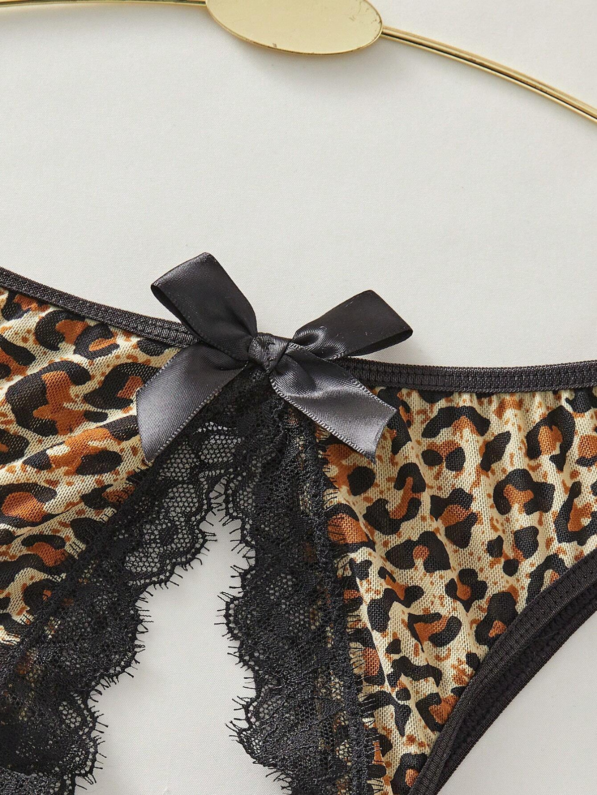 Women’s Leopard Black Front Hole Open Back Backless Sexy Sissy Bikini Panty