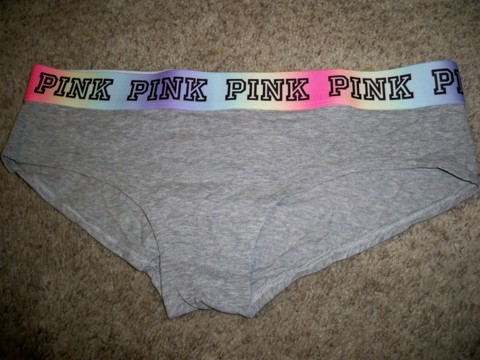 VICTORIAS SECRET HIPSTER GRAY OMBRE LOGO WAISTBAND LARGE NEW