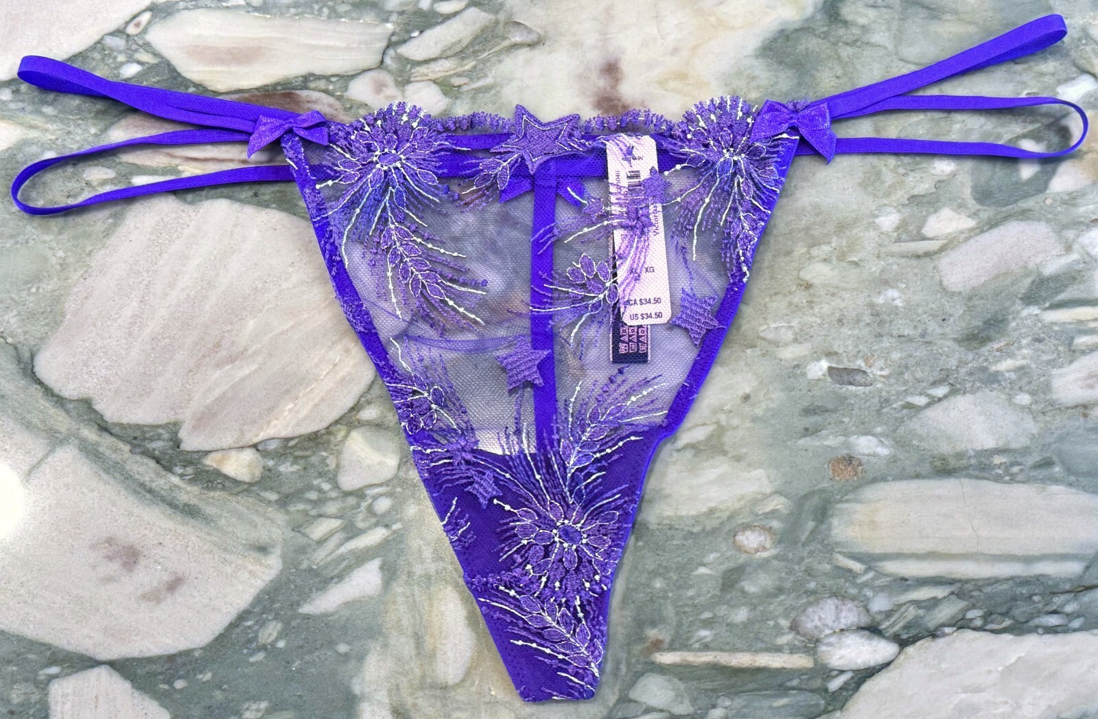 NEW Victoria Secret Very Sexy Star Struck V-string Panty – Bright Violet – XL
