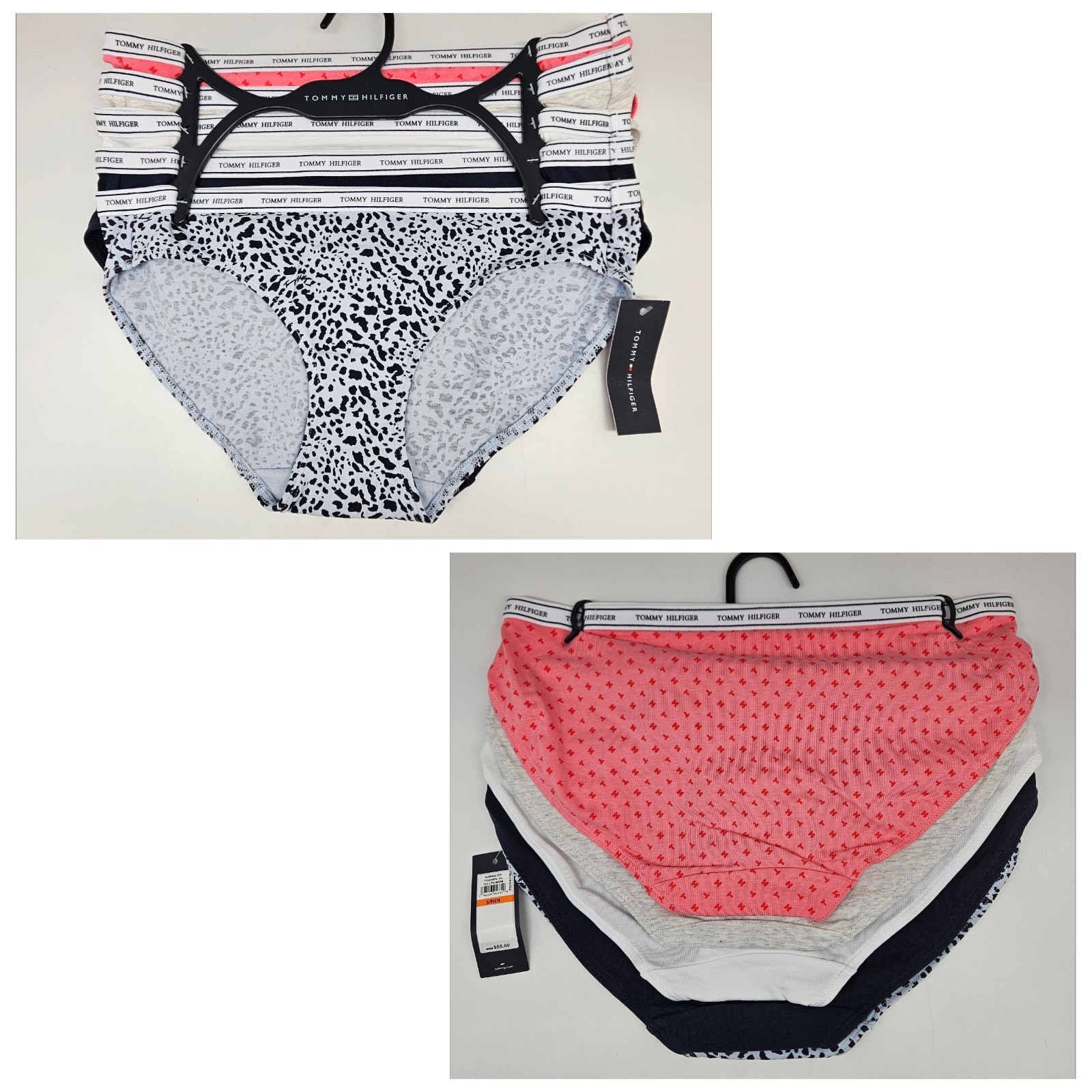TOMMY HILFIGER 5 Pack Women’s S L XL Logo Cotton Bikini Panties Coral Gray Navy
