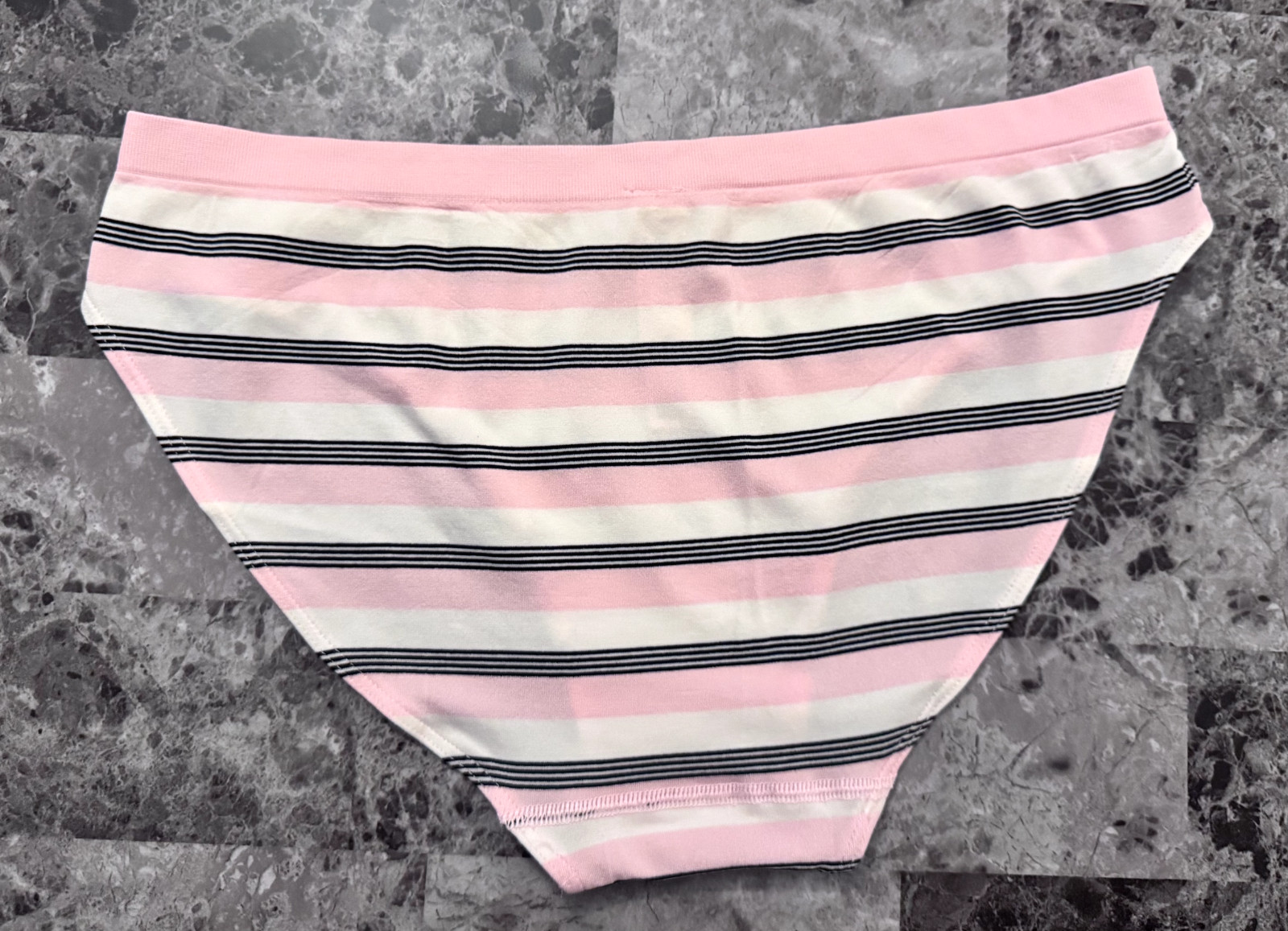 NWT VICTORIA’S SECRET PINK BLACK WHITE STRIPE STRETCH SEAMLESS BIKINI PANTIES